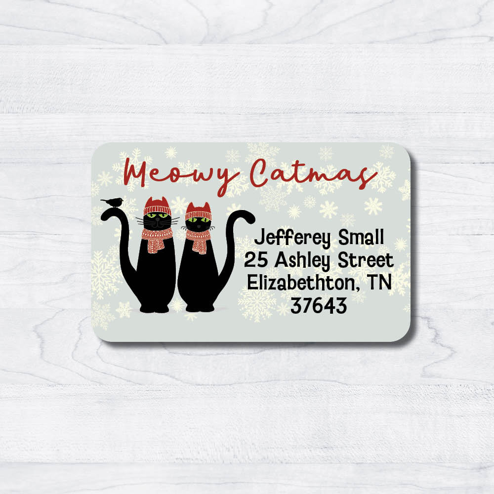Meowy Catmas REturn Address labels 2 grumpy cats funny for christmas cards