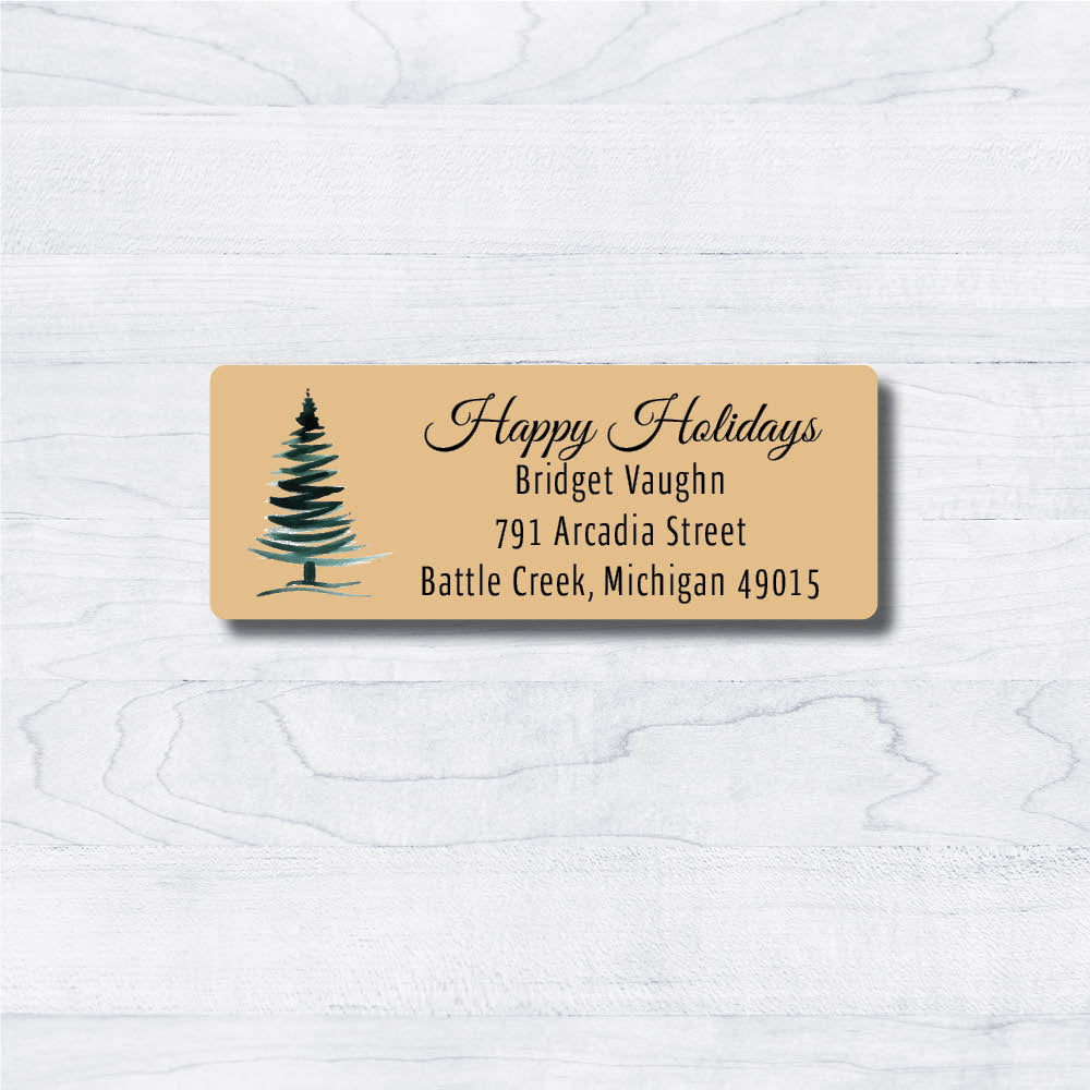 Happy Holidays snow lined tree return address labels christmas