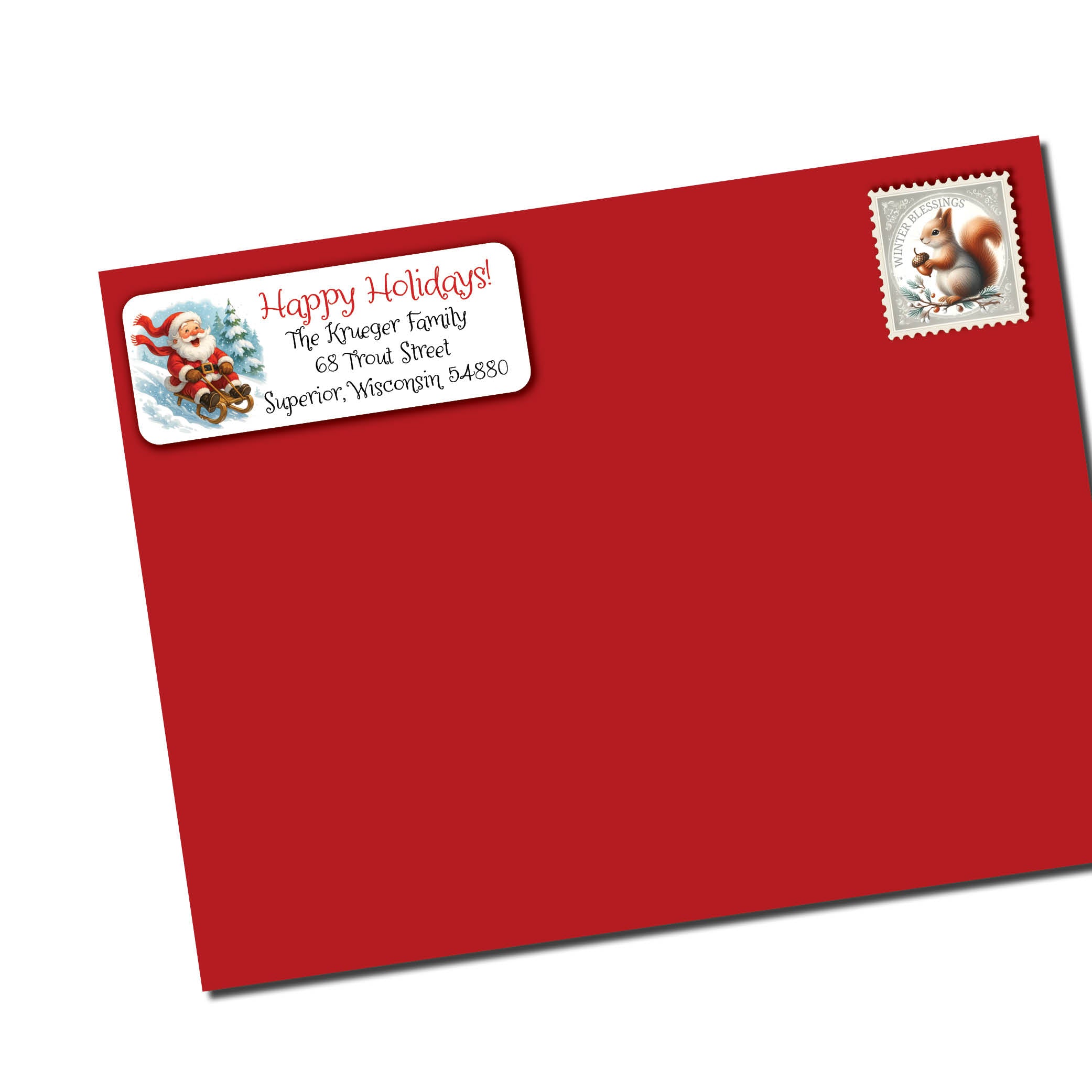Sledding Santa Return Address Labels