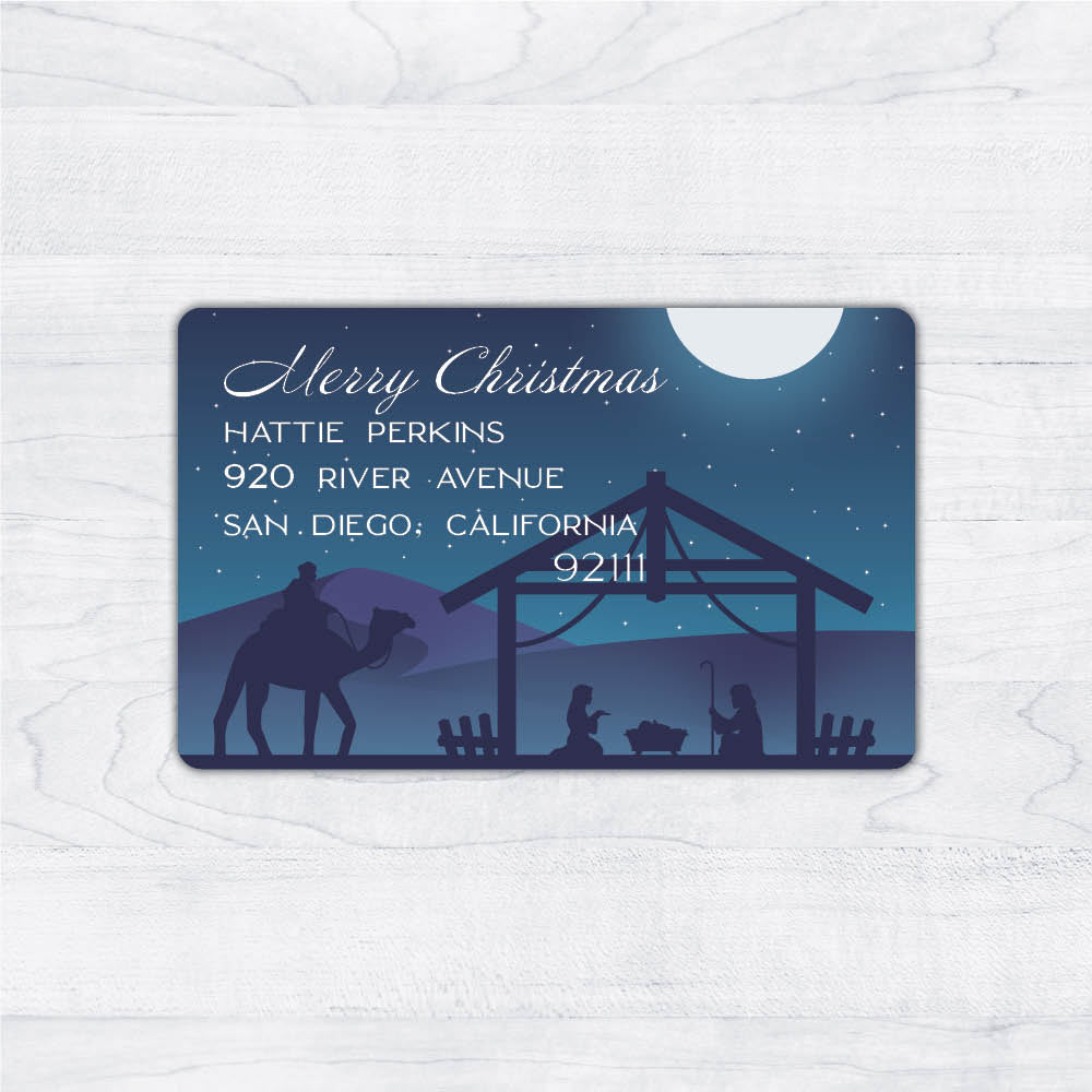 Nativity with manger Jesus Shepherd Night Return Address Labels for Christmas Season Birth of Christ