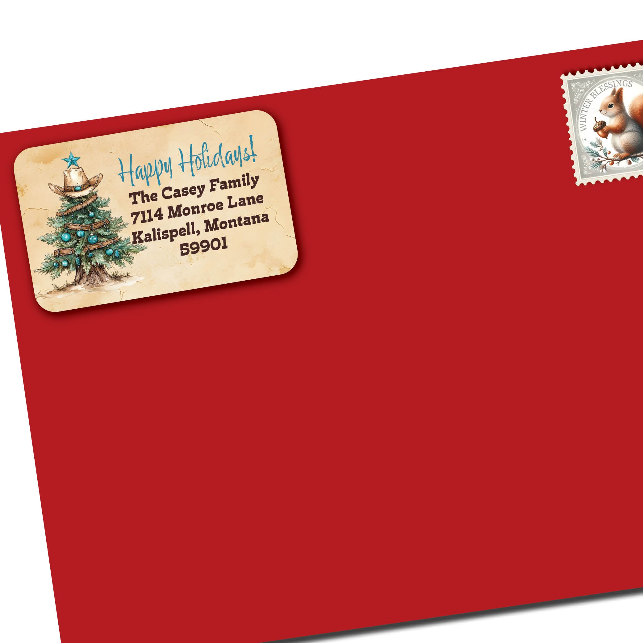 Cowboy Christmas Tree Return Address Labels