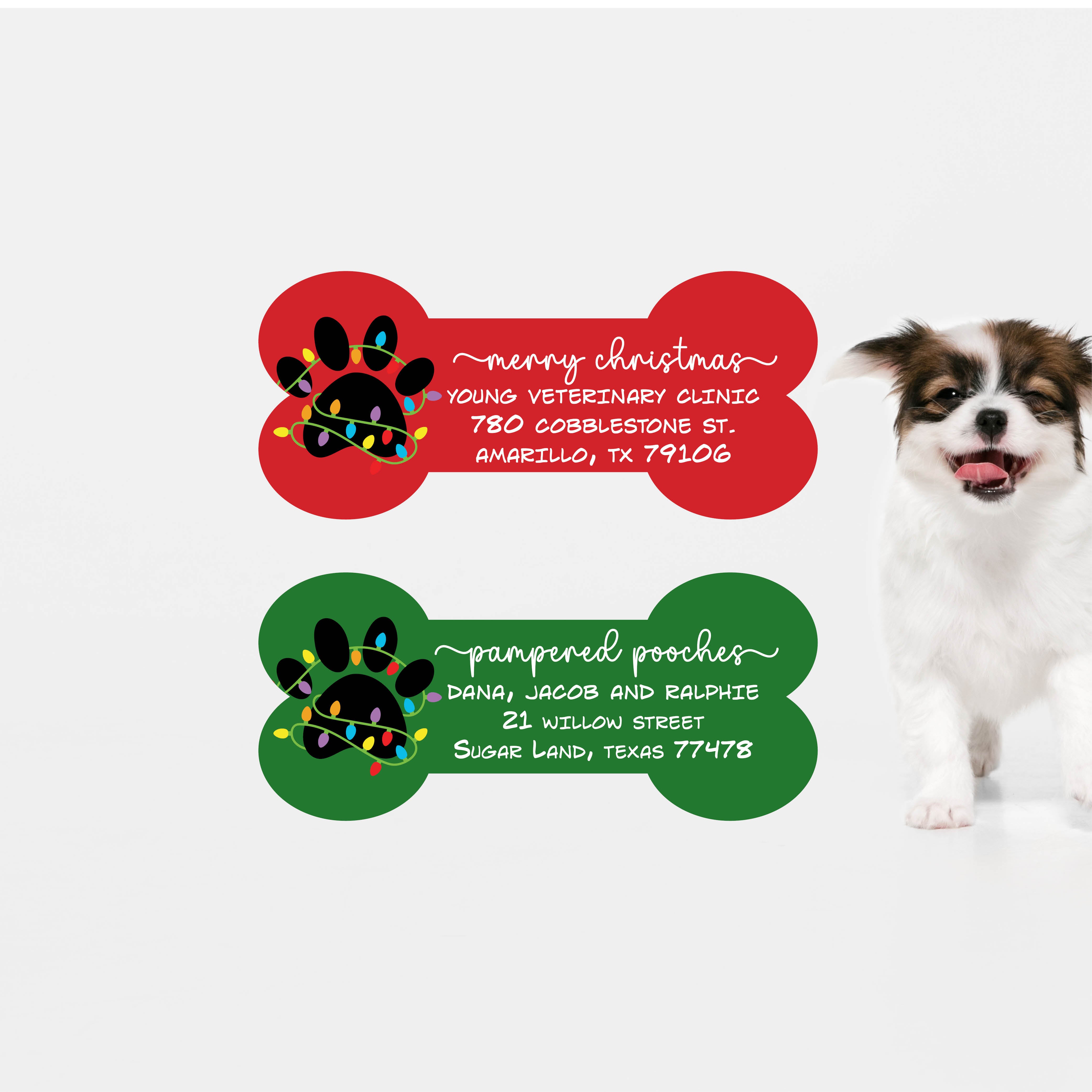 Dog Bone Return Address Label Red or Green