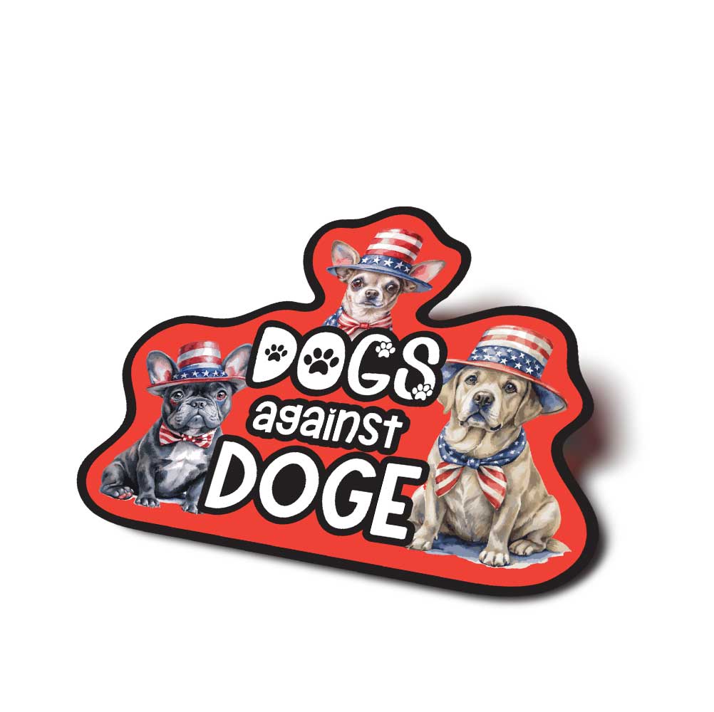 dogs against doge anti trump sticker with patriotic lab, bulldog, chihuahua