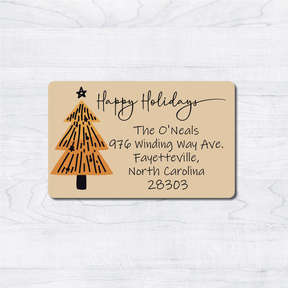 gold christmas tree holiday return address labels