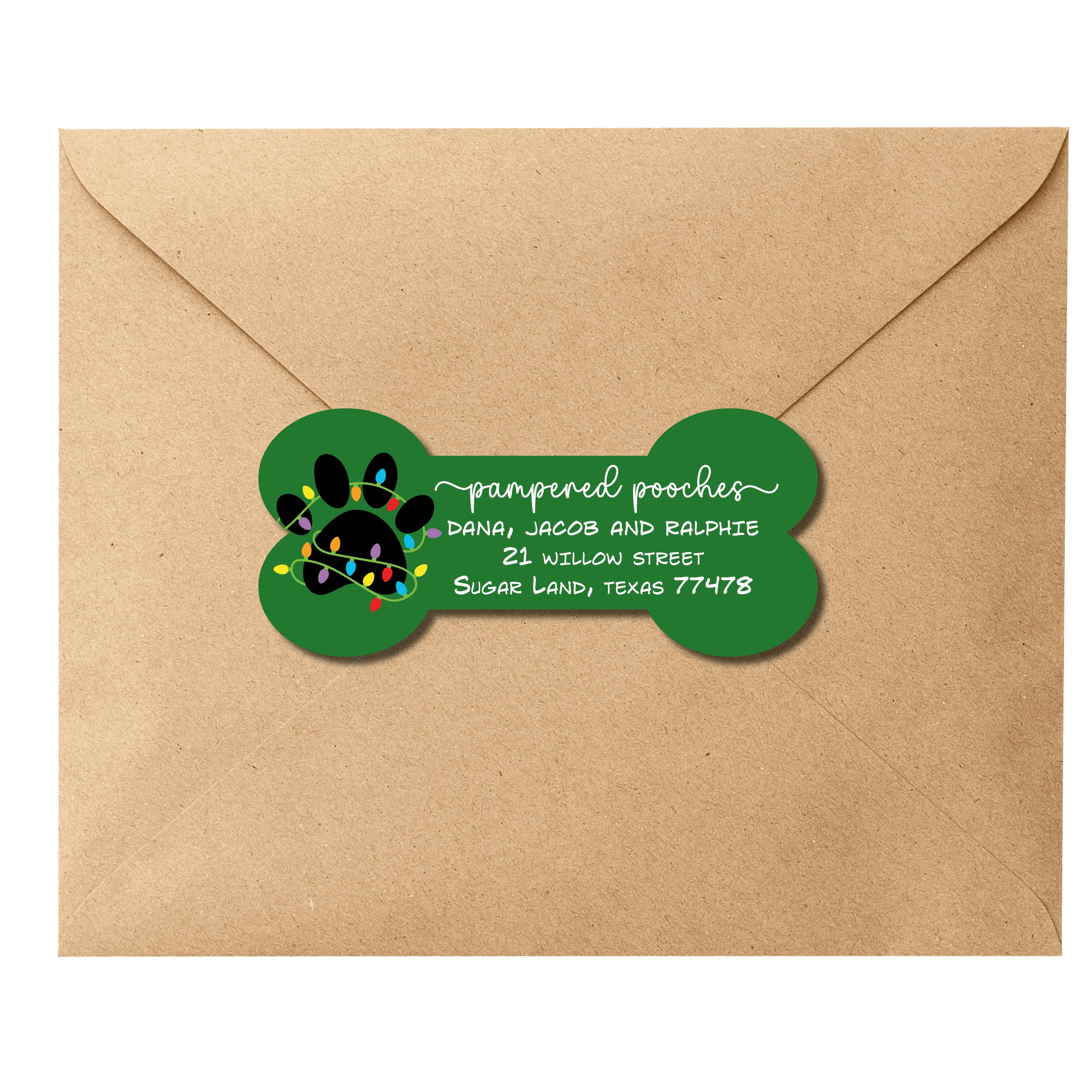 Dog Bone Return Address Label Red or Green