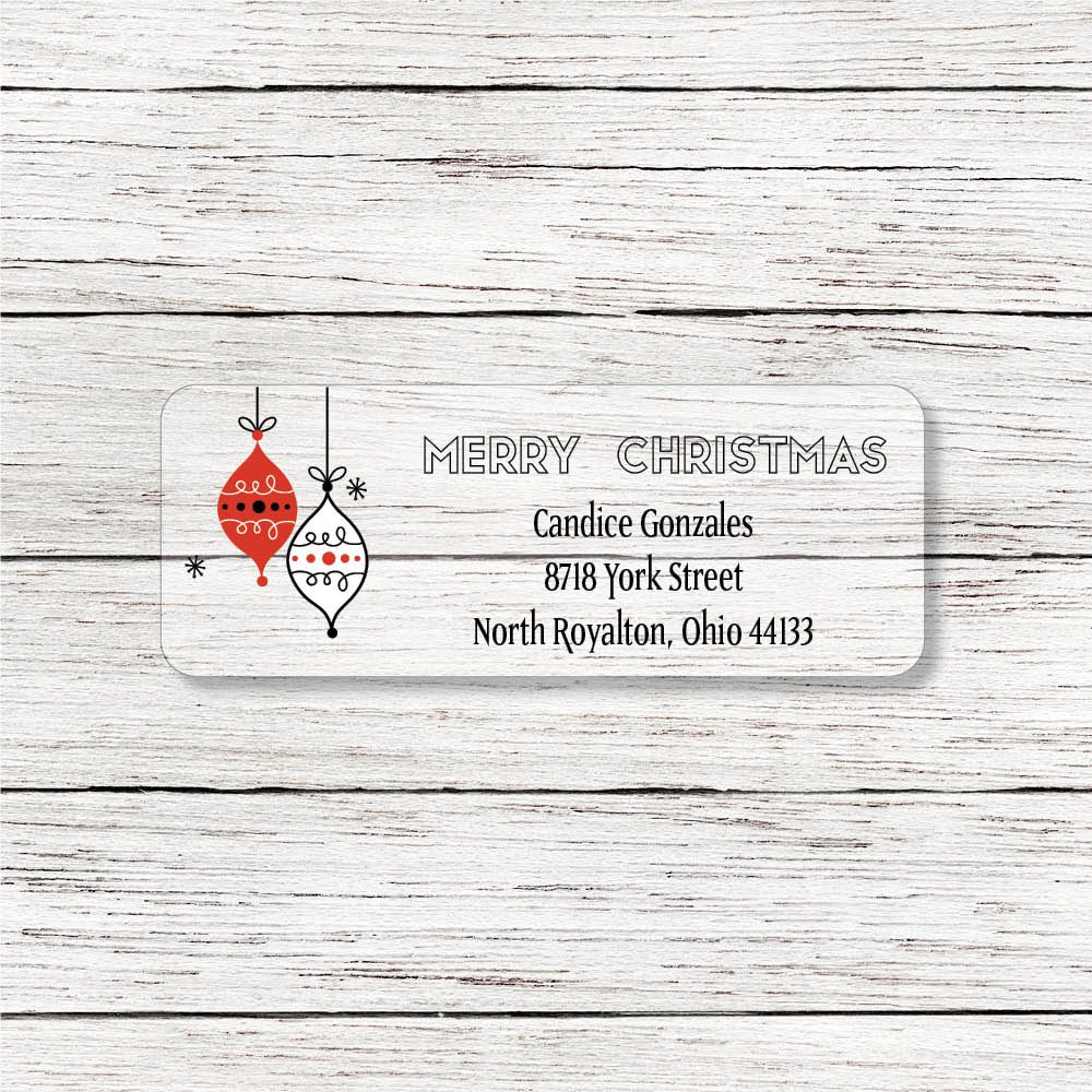 Mid Century Modern Dr. Suess Style Christmas ornament return address labels.