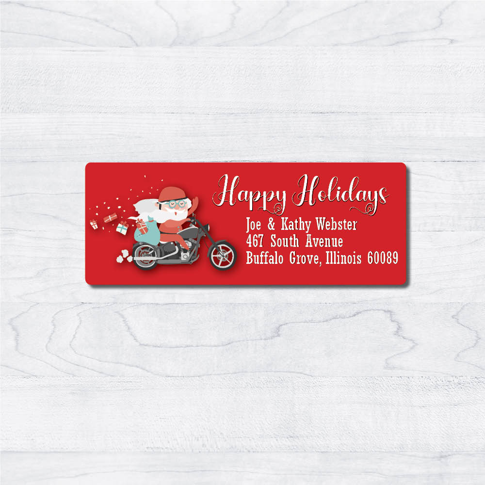 Motorcycle Santa Return Address Labels for Christmas