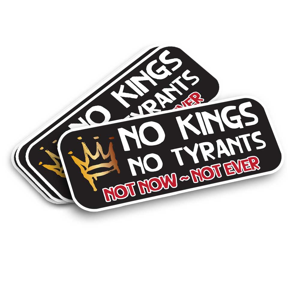 no kings sticker with a melting crown. no tyrants, not now not ever vinyl decal