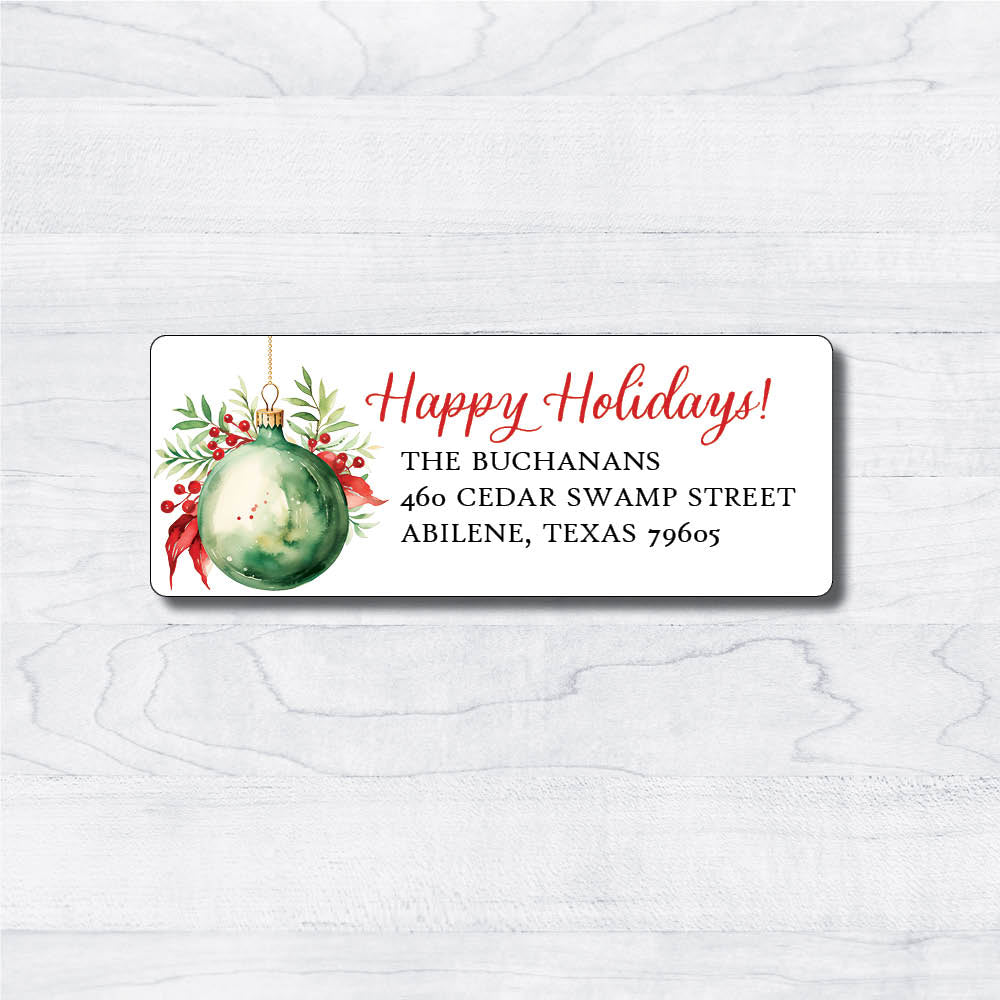 CLASSIC ornament green ball holly ribbon christmas return address labels with vintage look