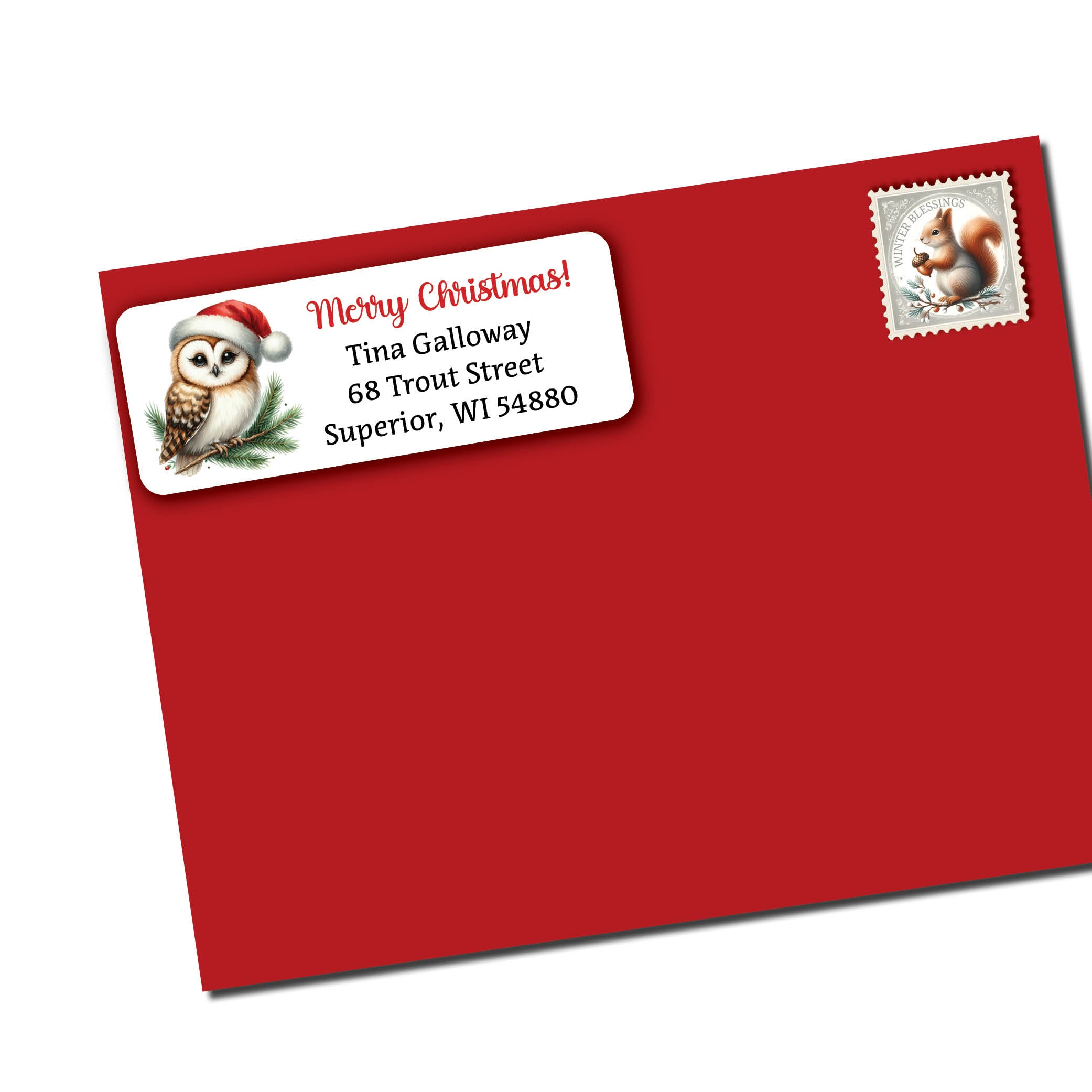 Christmas Owl Return Address Labels