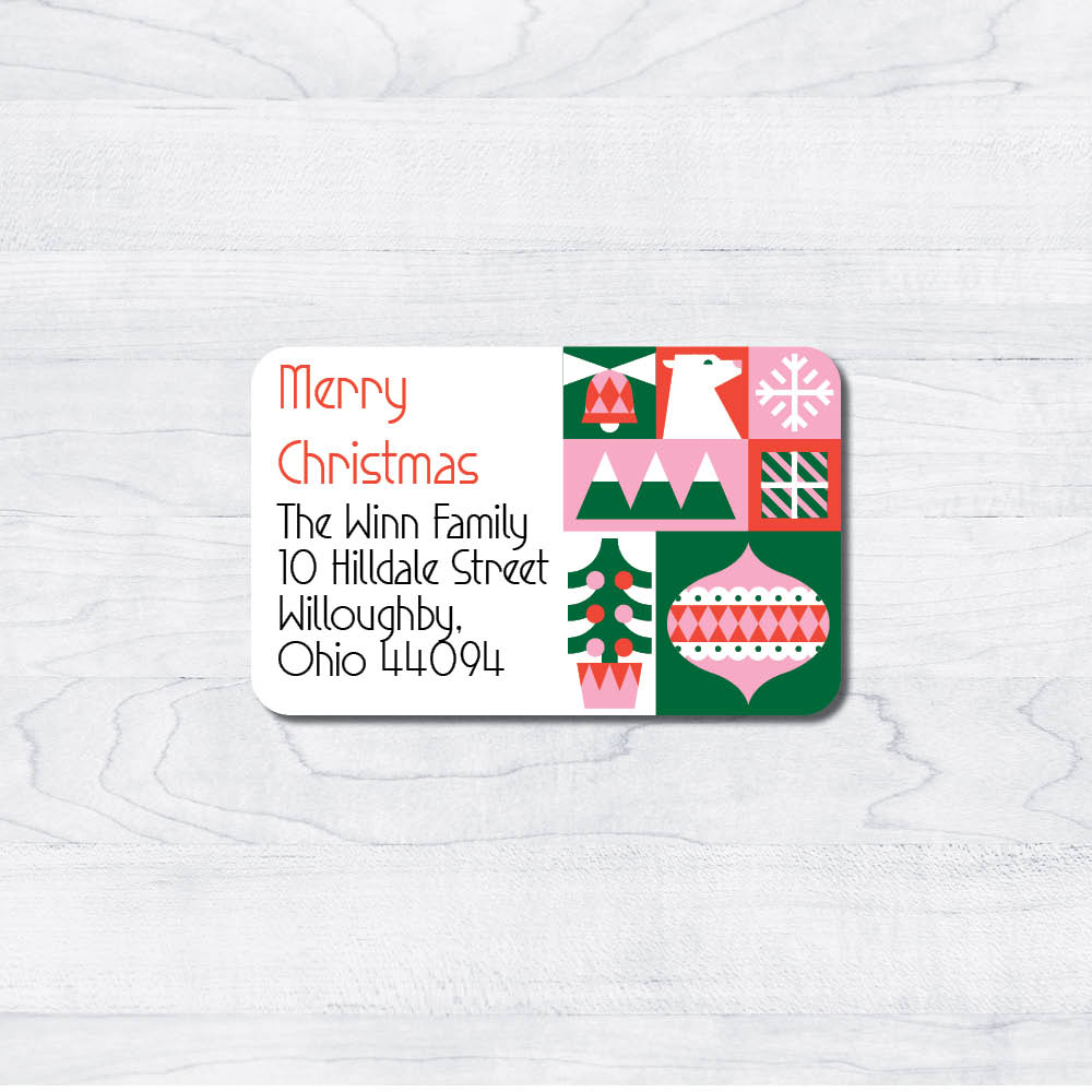 Mid Century Modern Pink Green Red Vintage Inspired Retro Return Address Labels