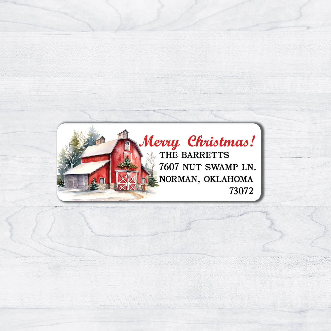 Red Barn Christmas Return Address Labels