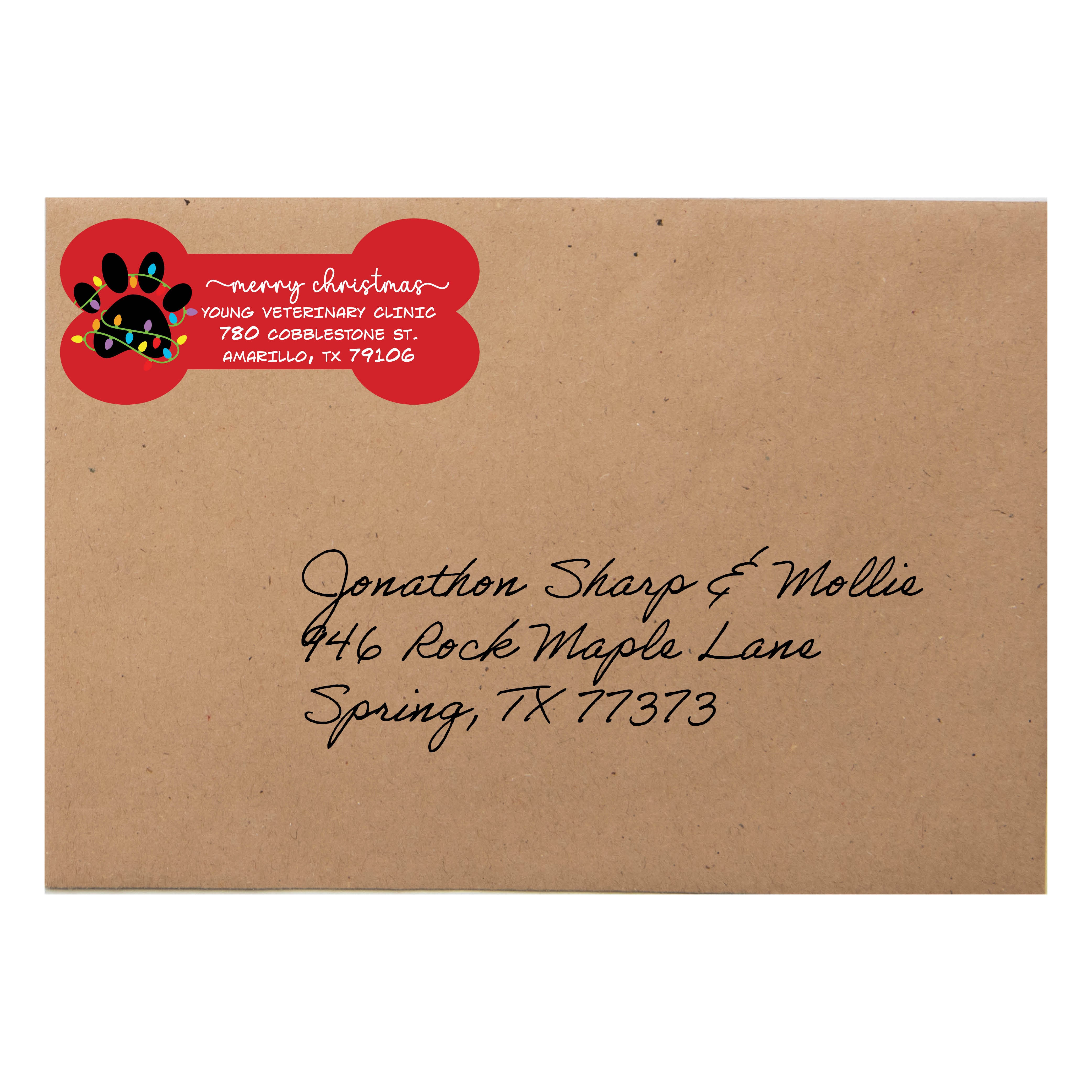 Dog Bone Return Address Label Red or Green