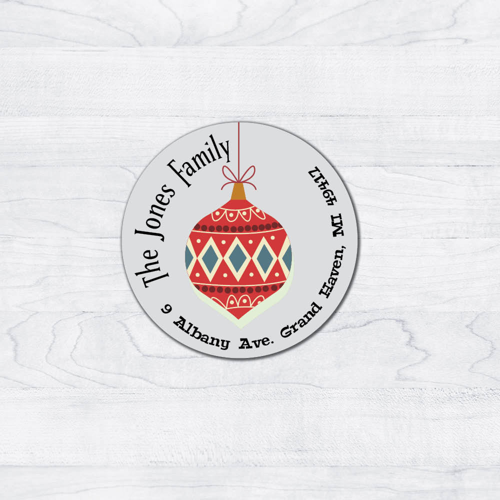 retro ornament and text brightly colored return address labels mid century modern circle