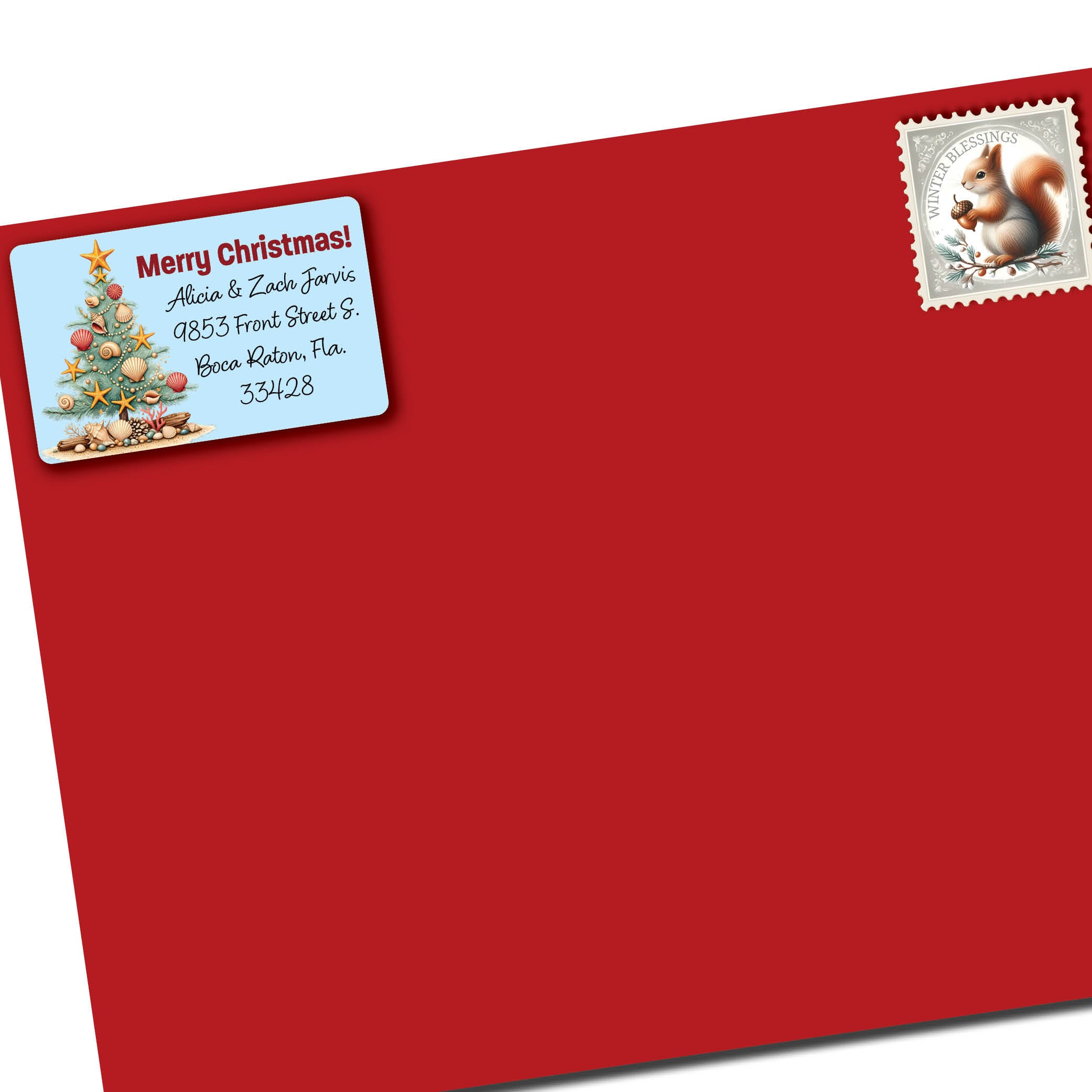 Seashell Tree Christmas Return Address Labels