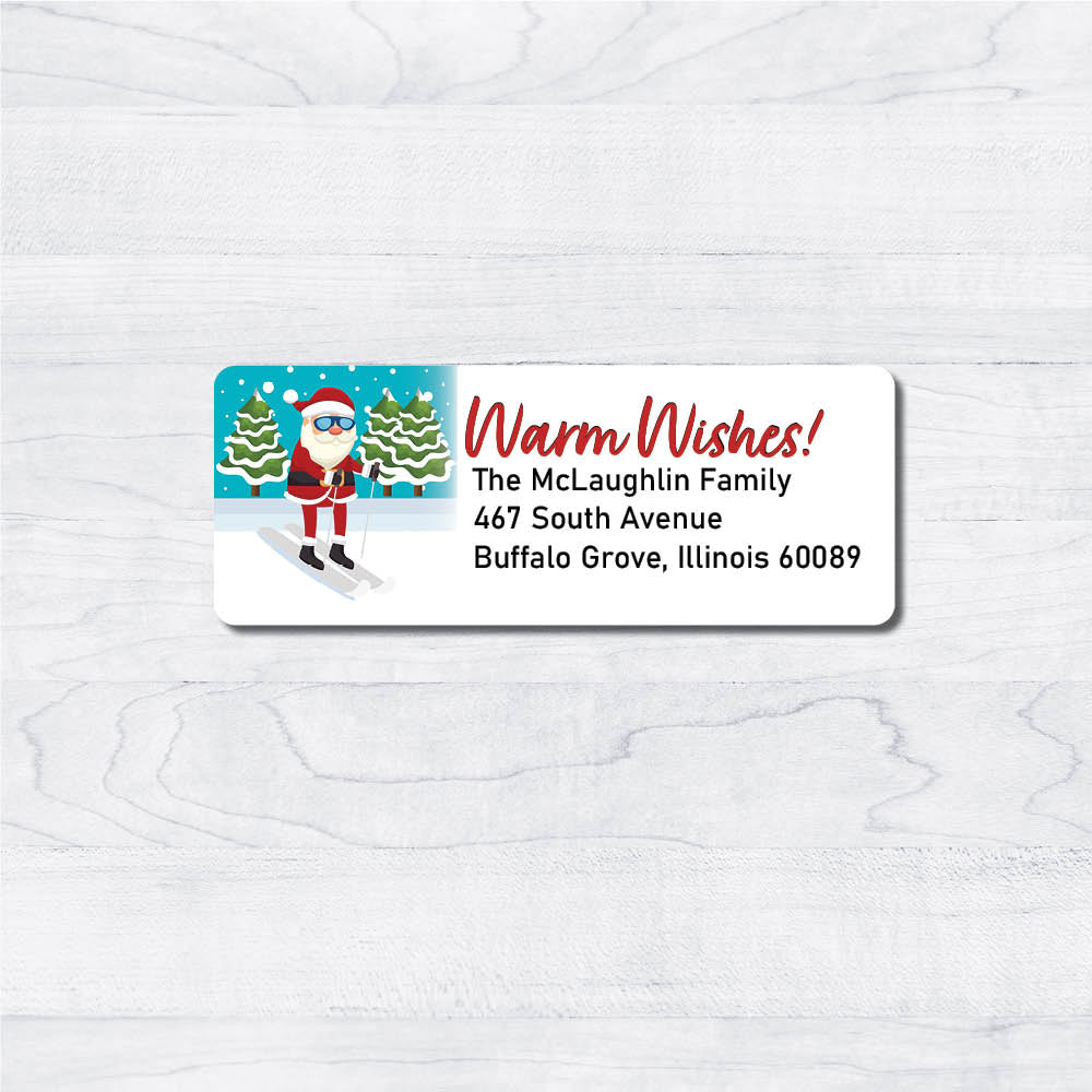 Santa clause skiing on the slopes Ski Santa Christmas Card Return Address Labels