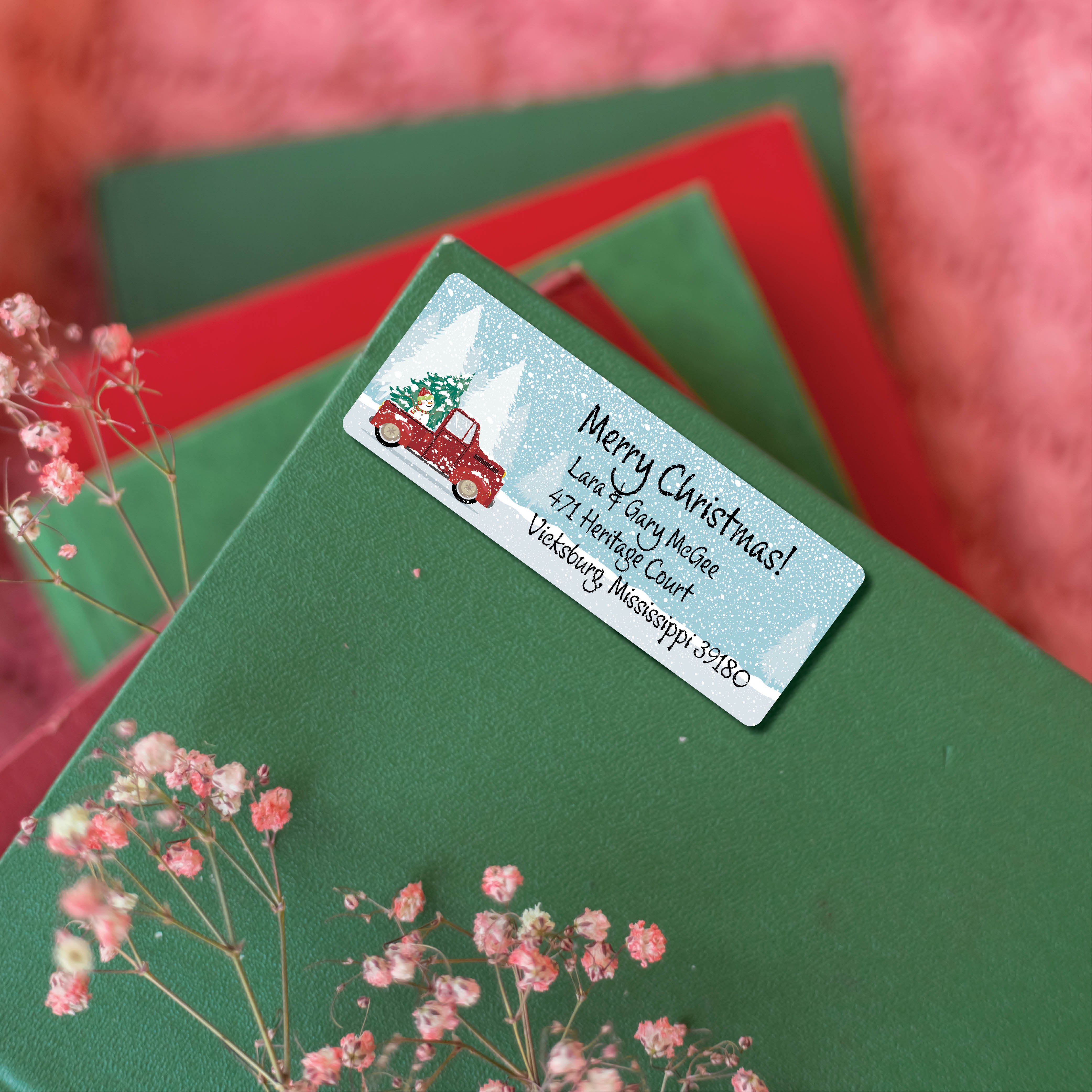 Snowman in a Truck Christmas Return Address Labels