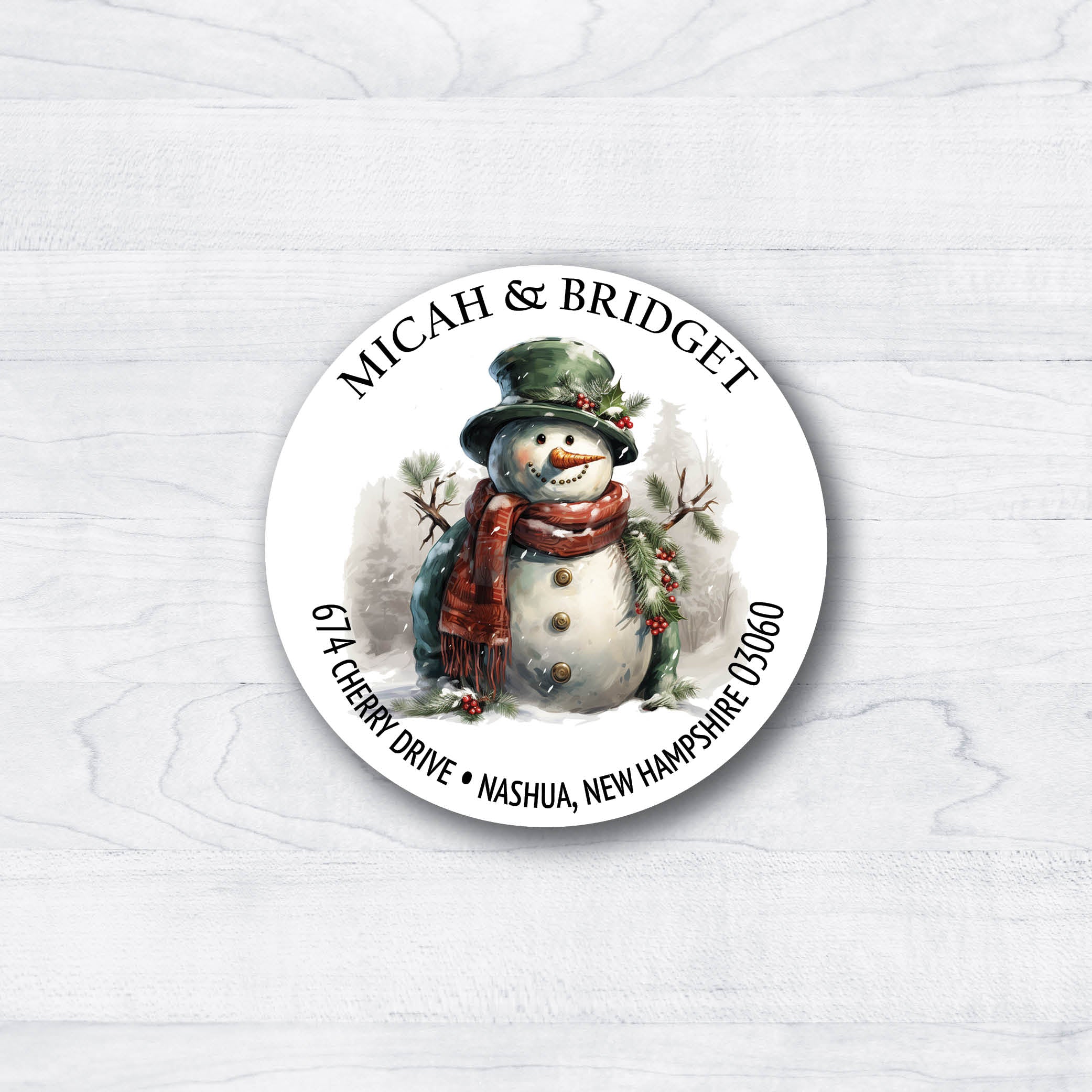 vintage snowman round return labels