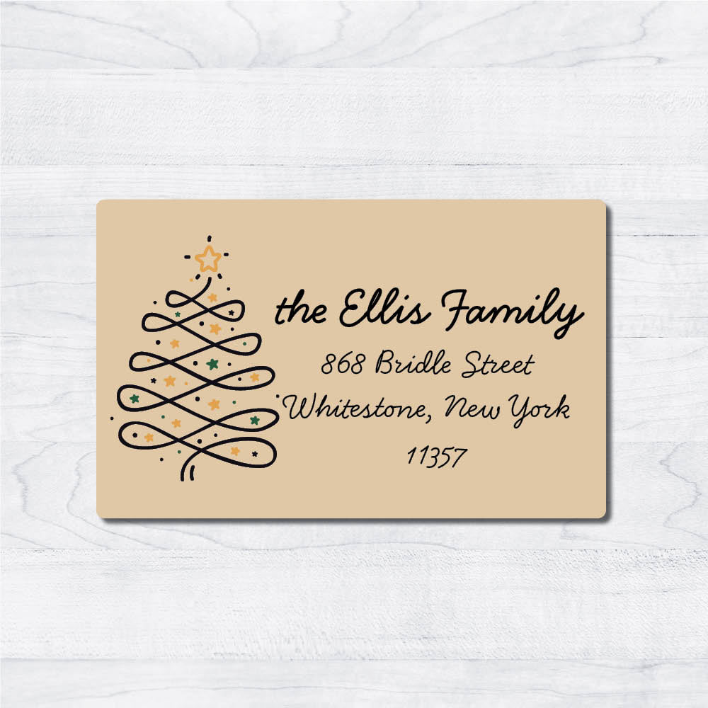 hand drawn christmas tree return address labels