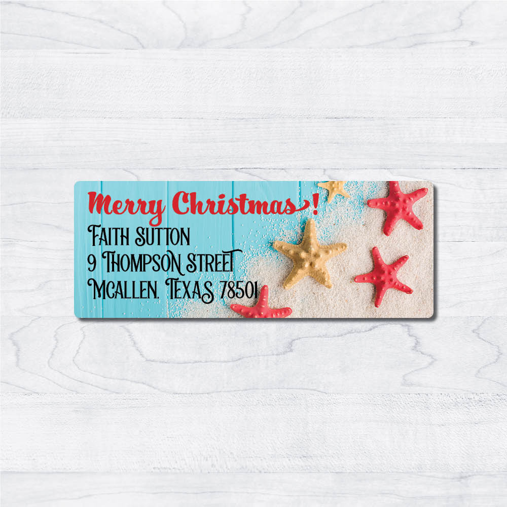 Starfish Tropical Beach Themed Return address labels with red and yellow starfish