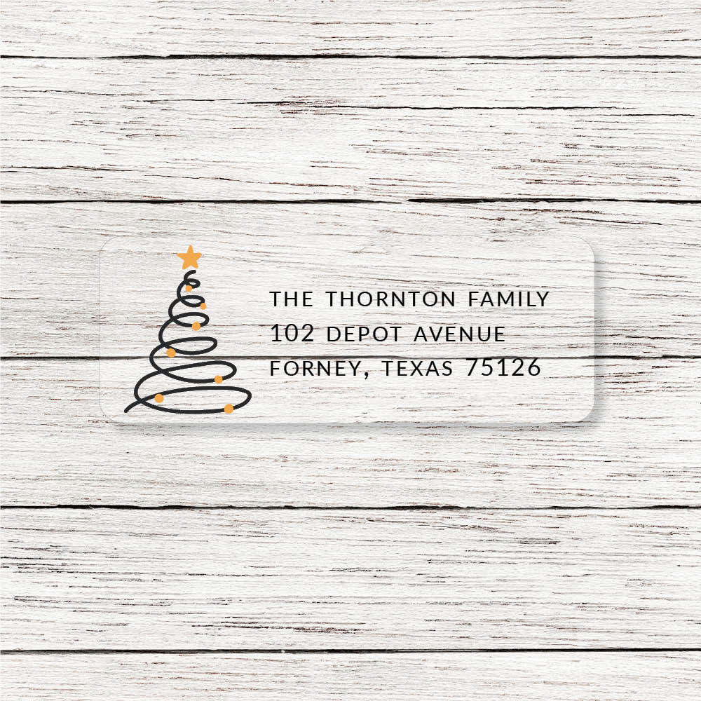 modern swirling christmas tree return address labels