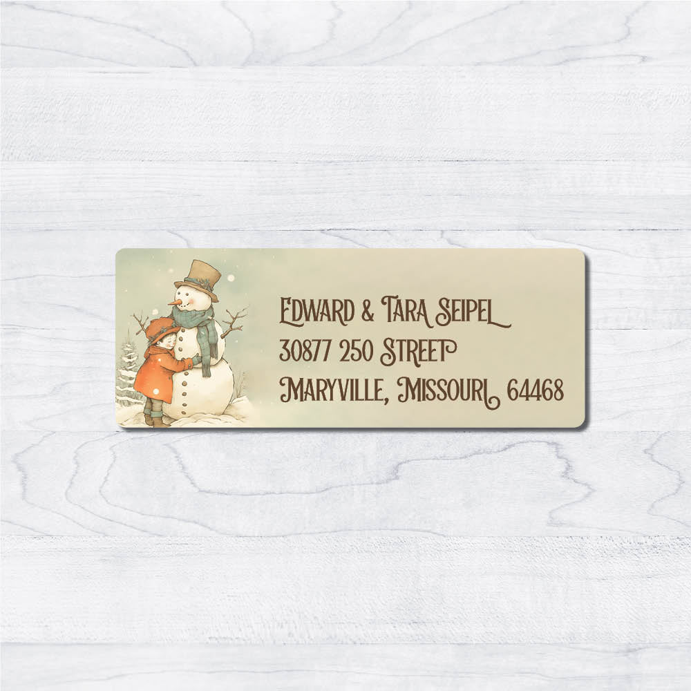 antique snowman vintage art return address labels christmas