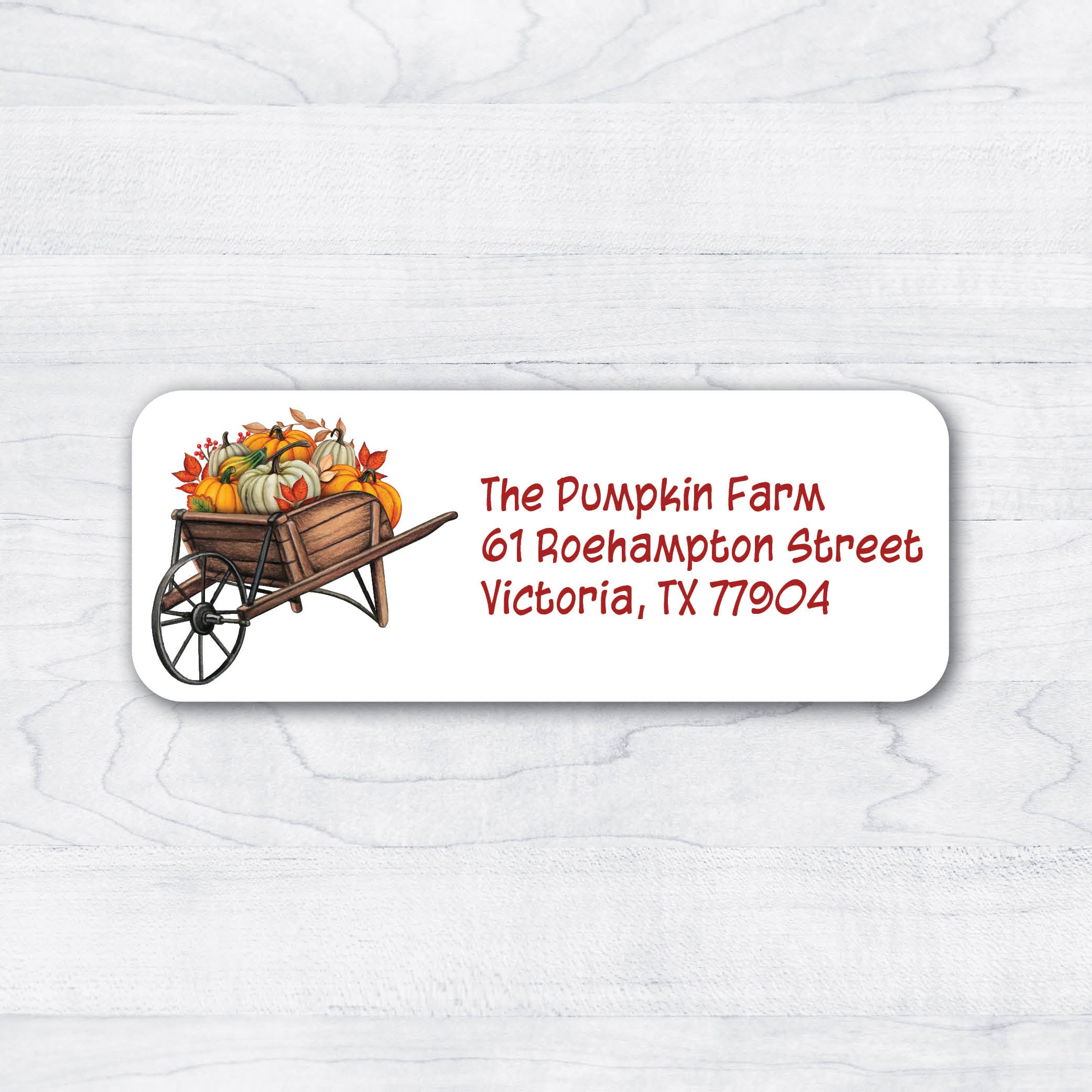 pumpkins and gourds in a wheelbarrow rustic personalized return address labels