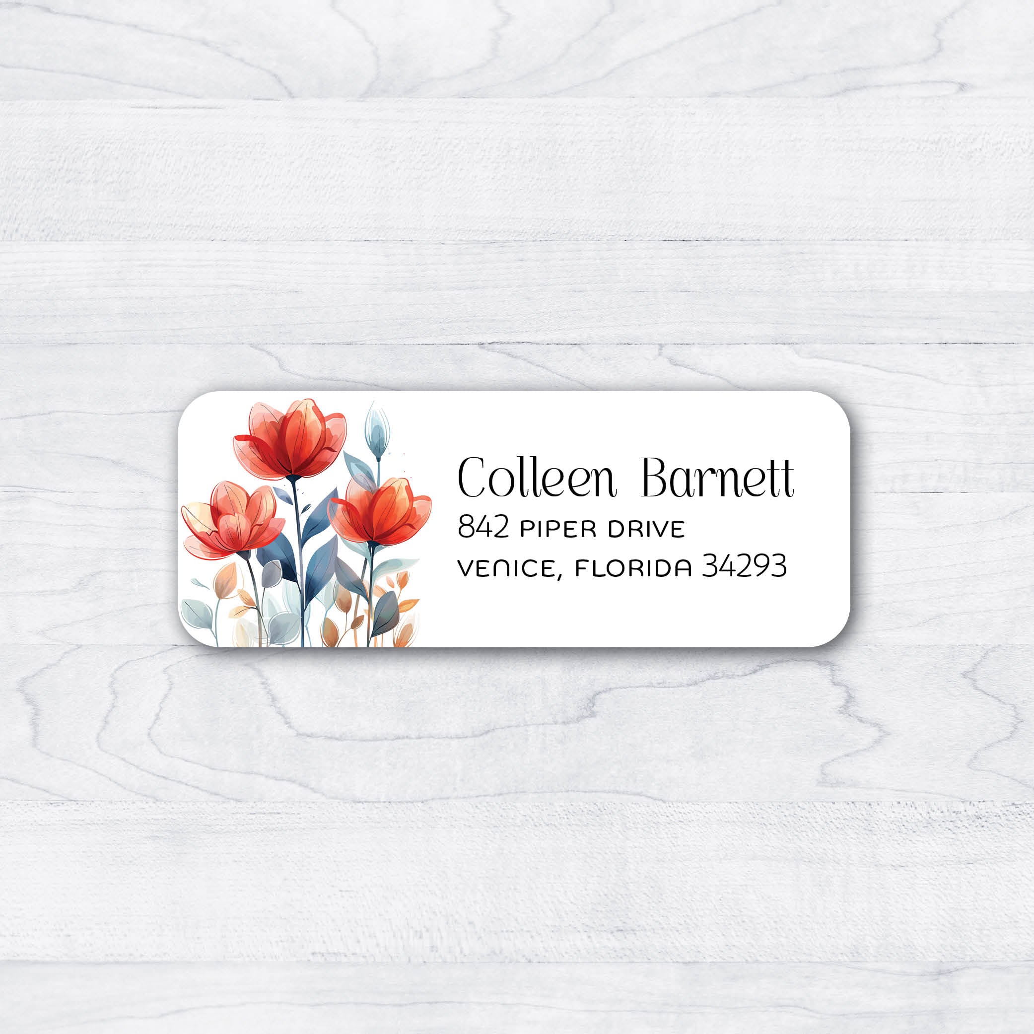 red blue flowers floral bright return address labels