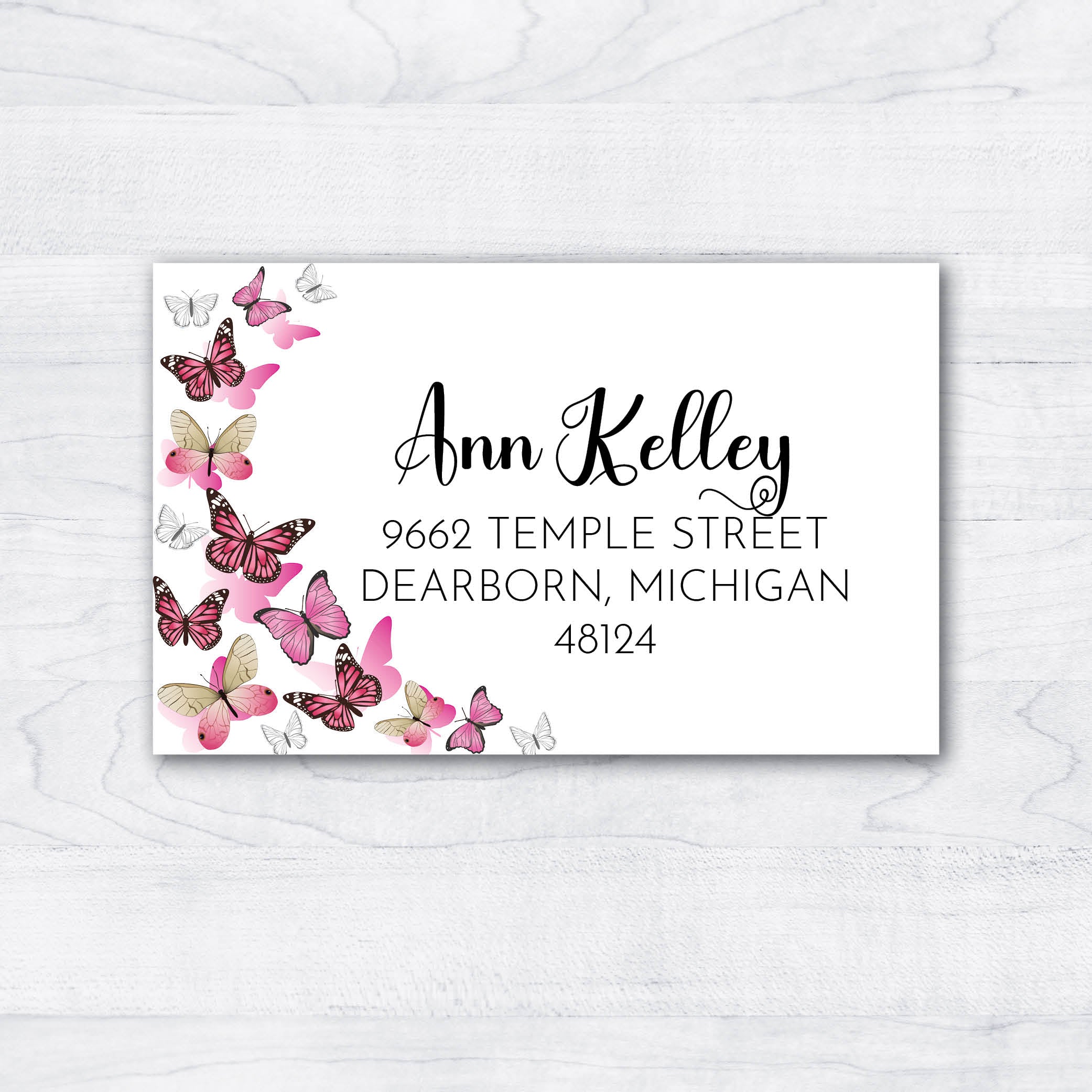 Circle of pink butterflies return address labels