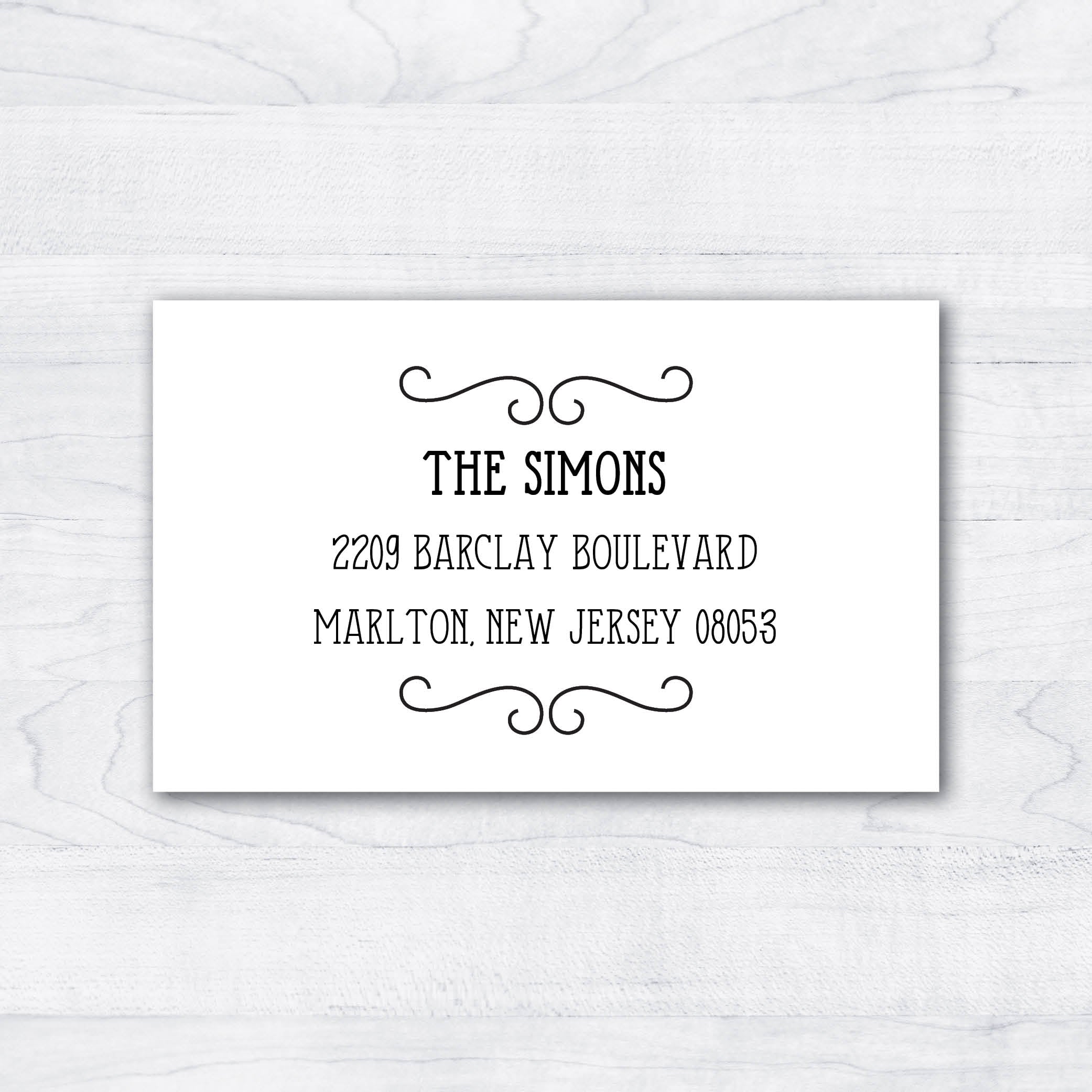 Classic return address labels with modern text and flourish personalized