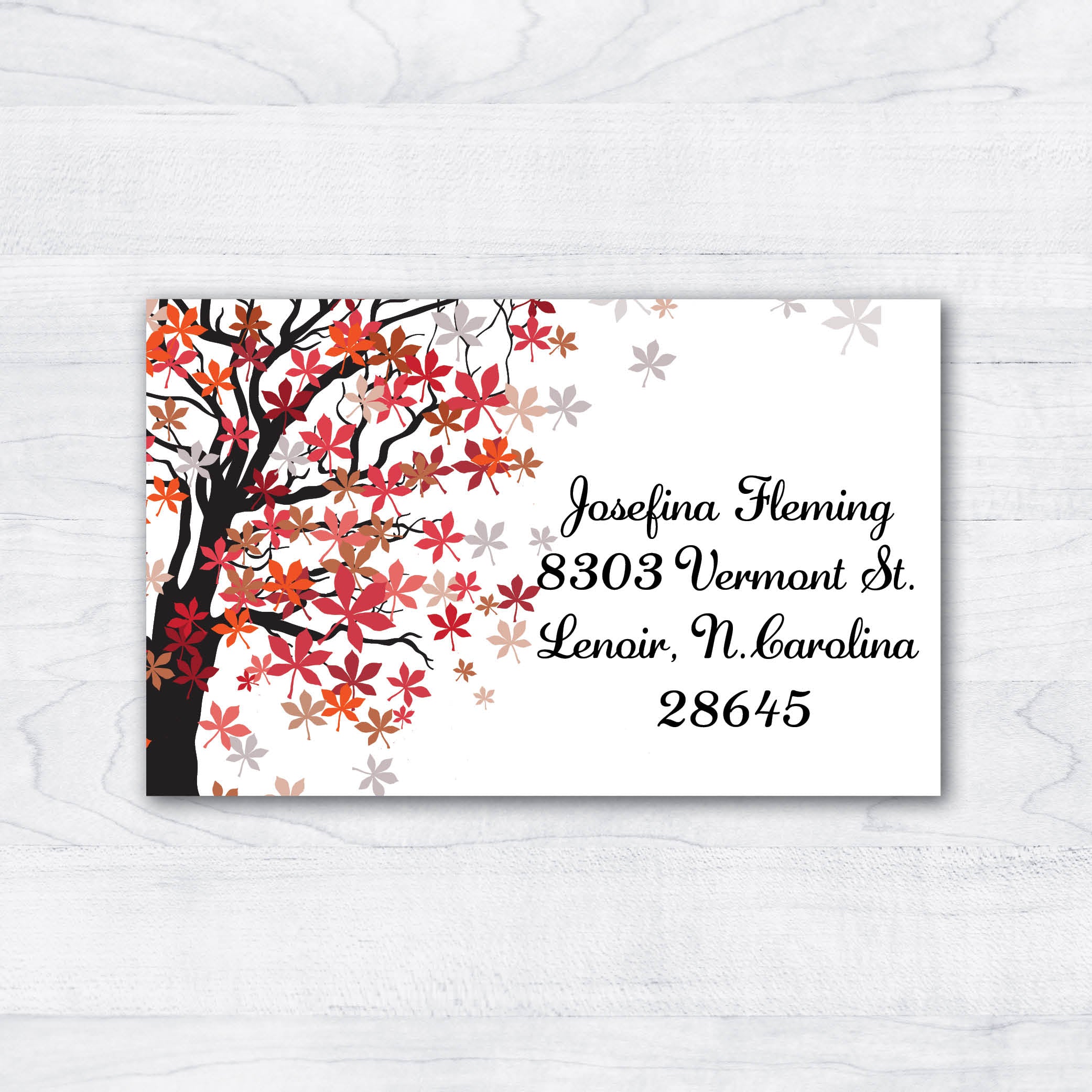 leafy autumn tree return address labels red leaves falling