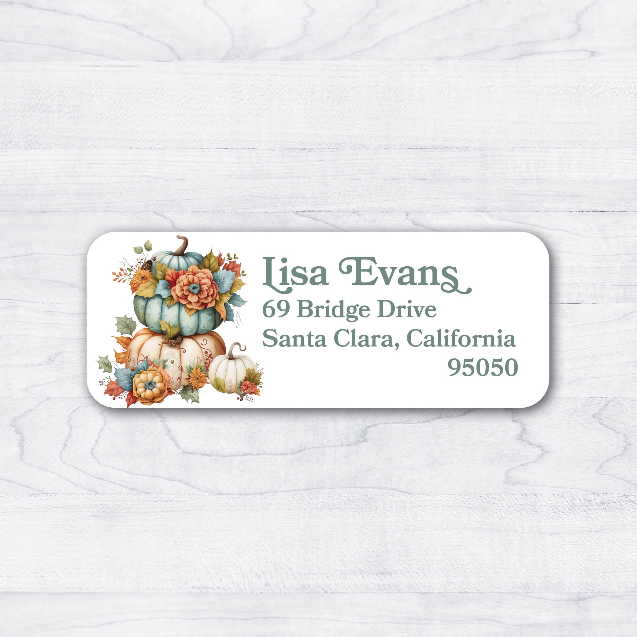 decorative floral gourds return address labels with elegant script blue font