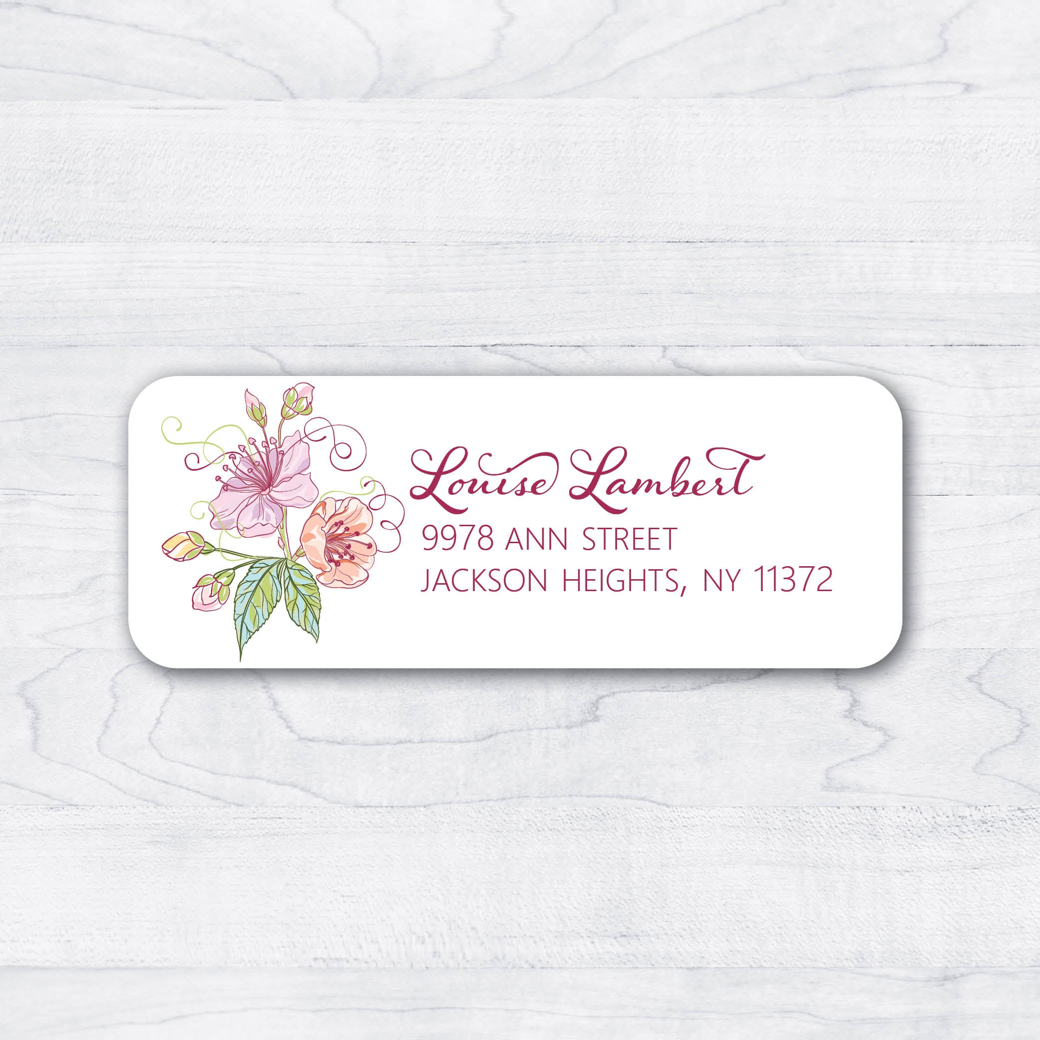 Pink Floral & Vine Return Address Labels