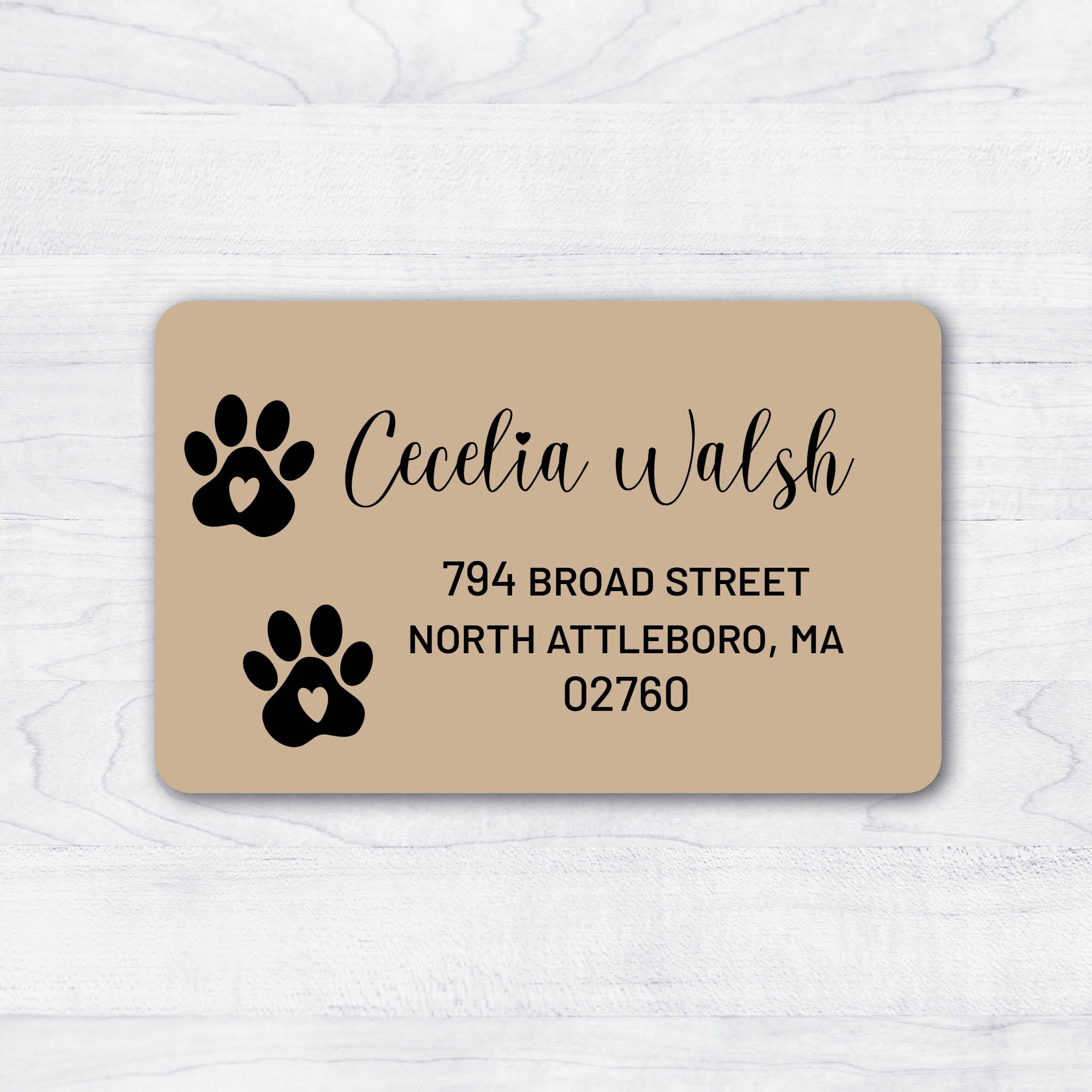 Two pawprints with hearts return address labels