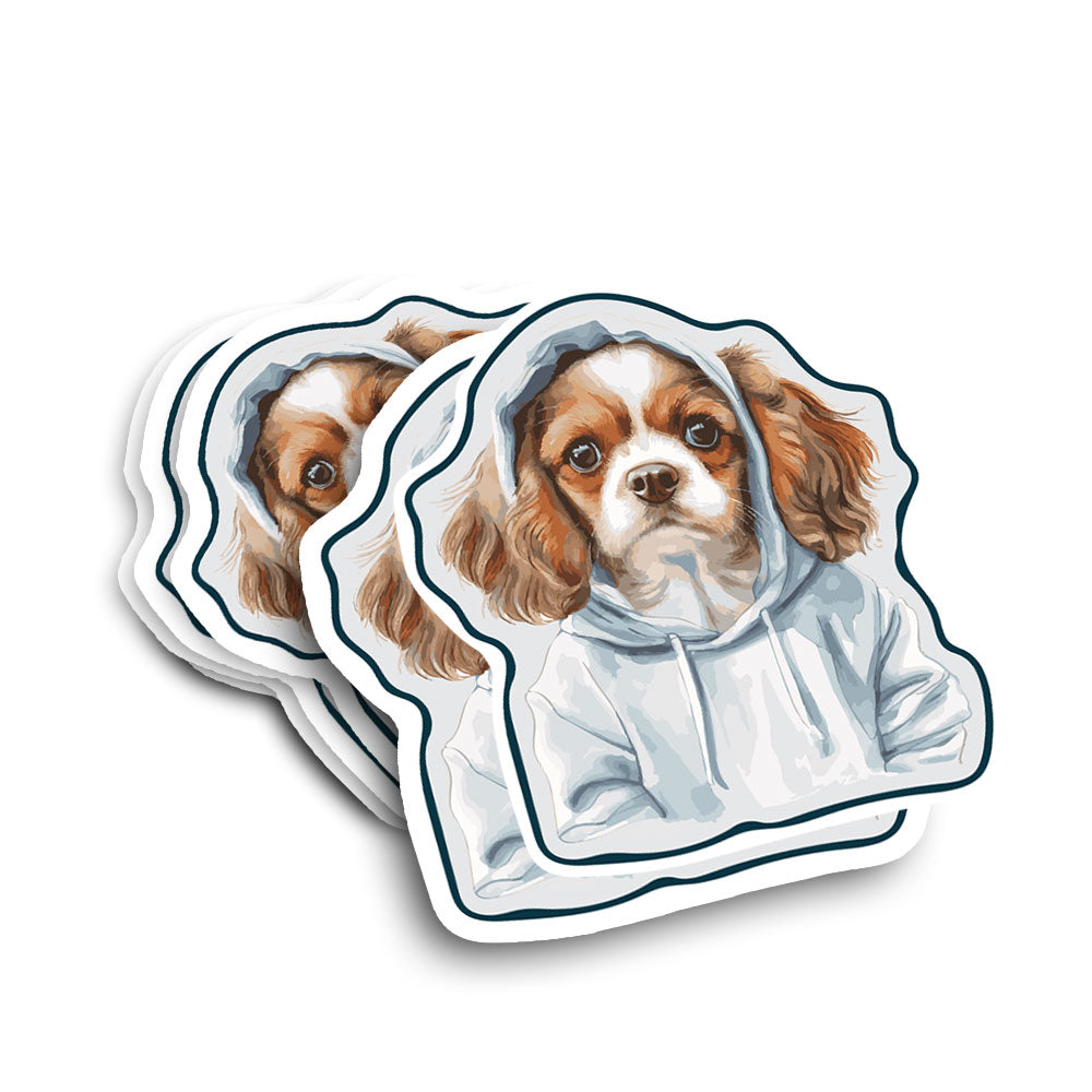 Cavalier King Charles Spaniel Wearing Hoodie Vinyl Decal / Weatherproof Sticker