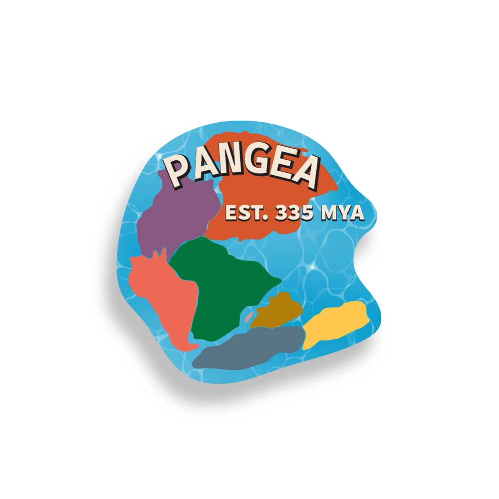 Colorful map of Pangea with text on a white background