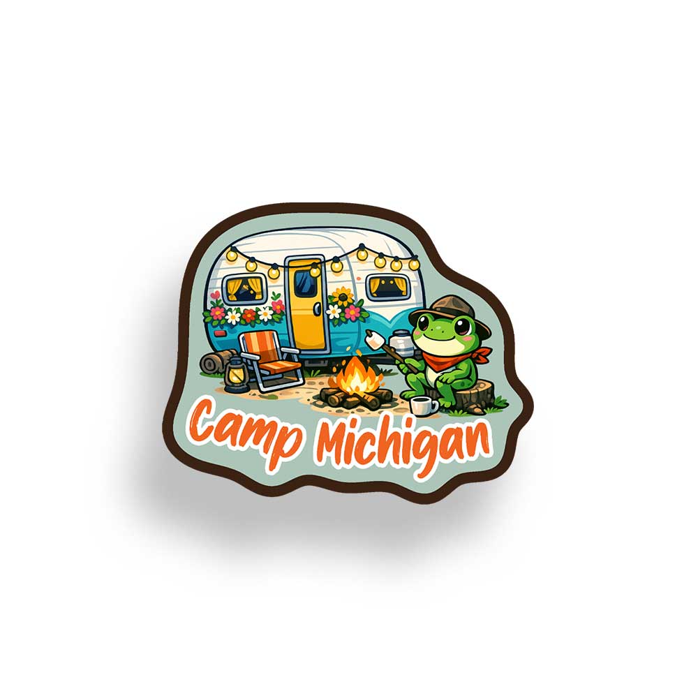 Camp Michigan Frog Vinyl Sticker