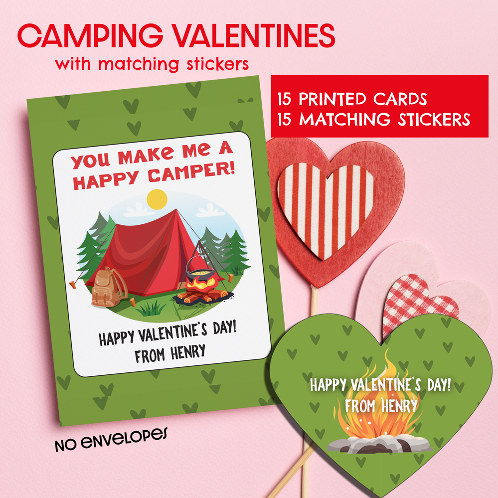 Camping Valentine with Matching Heart Stickers