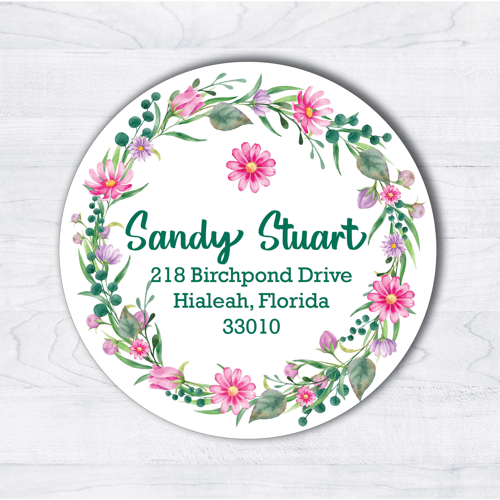 Pink and Green Circle Floral Return Address Labels