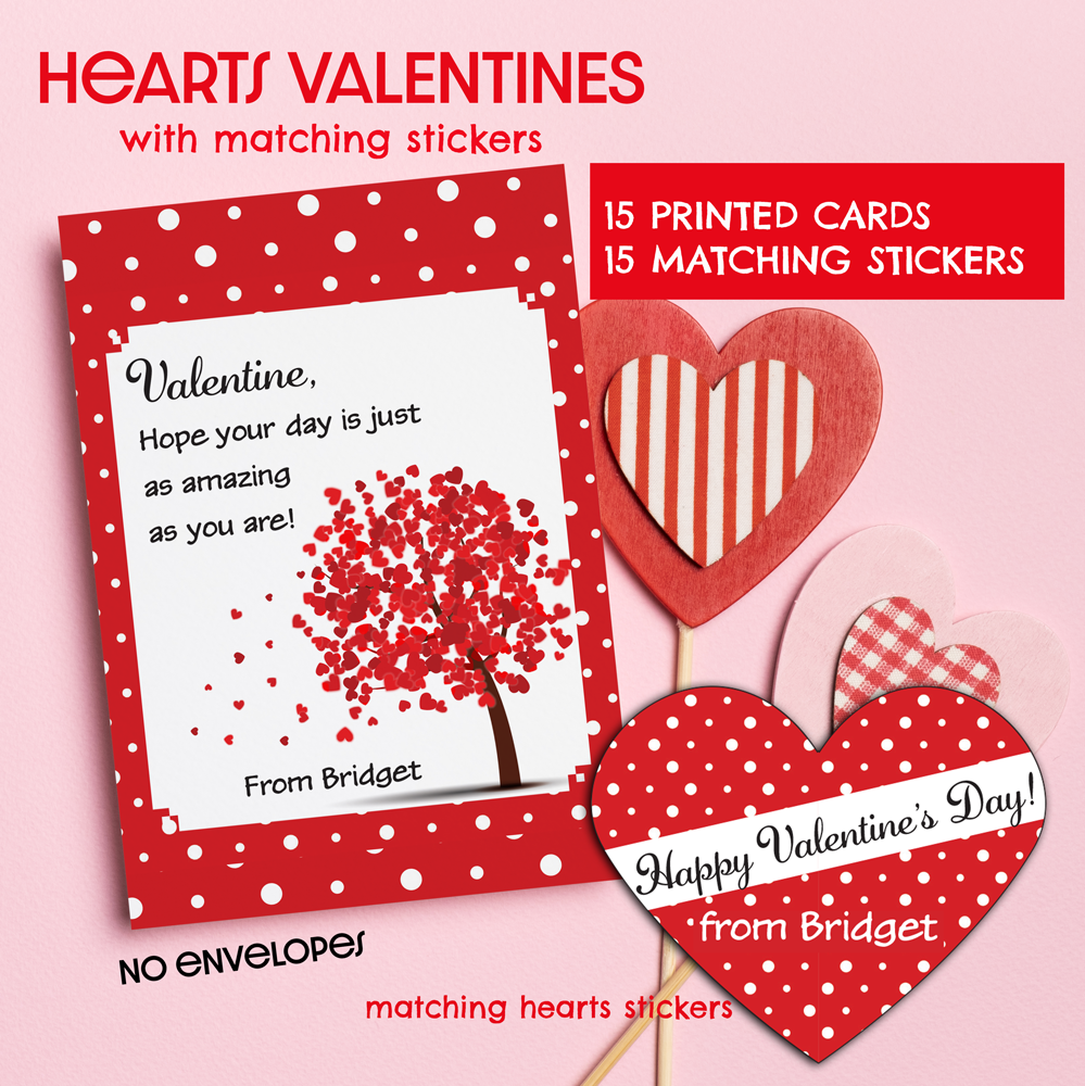 Red Polkadots Valentine with Matching Heart Stickers