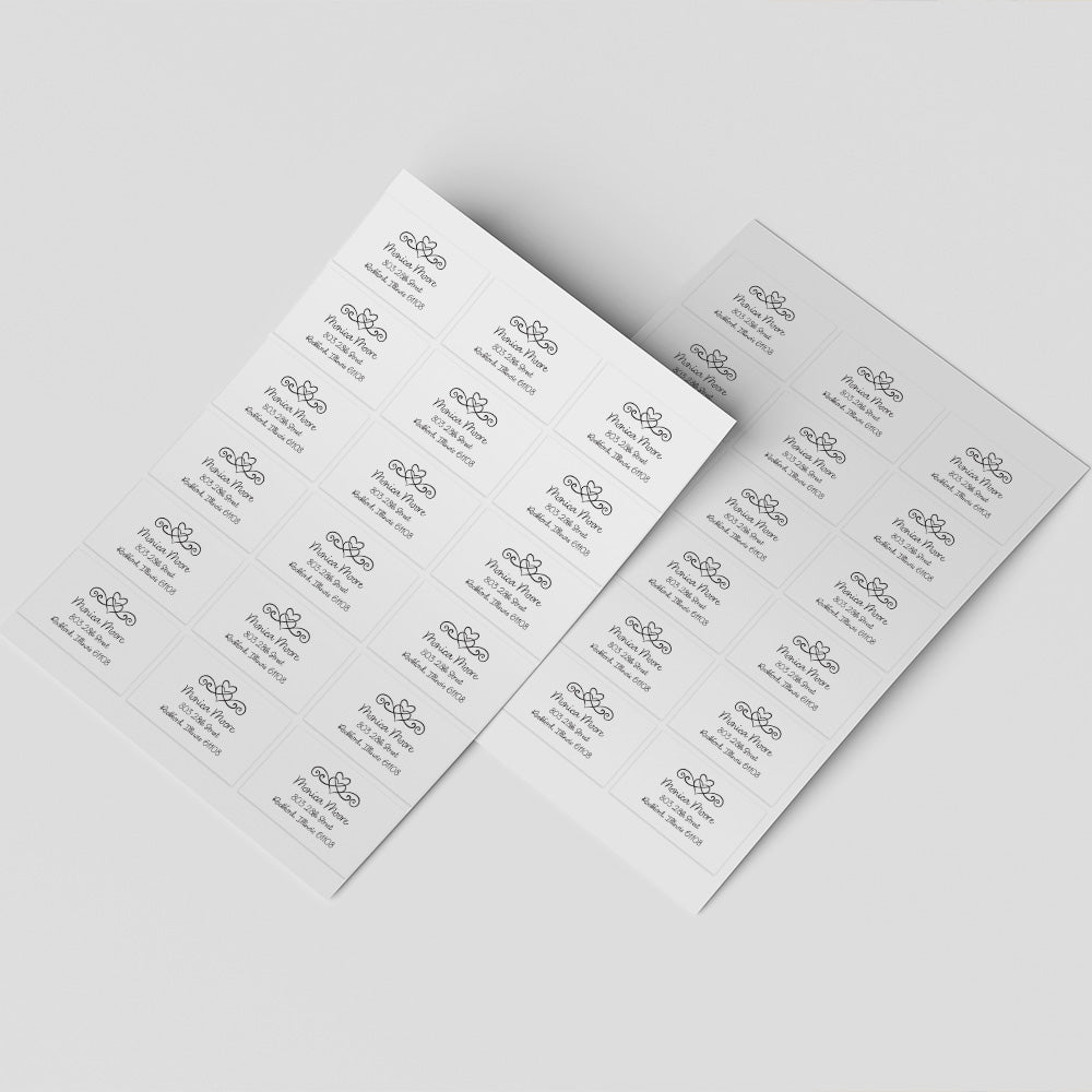 Elegant Heart Script Glyph Return address labels with flourish classy and sophisticated