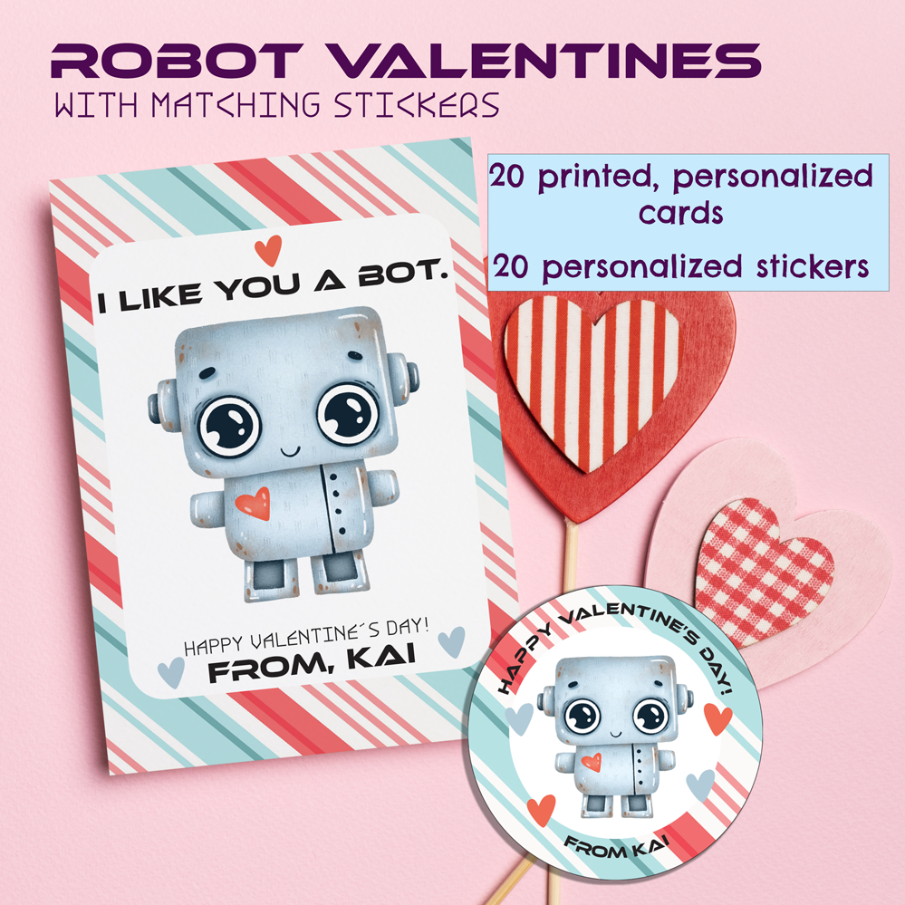 Robot Valentines for Valentine's Day Parties