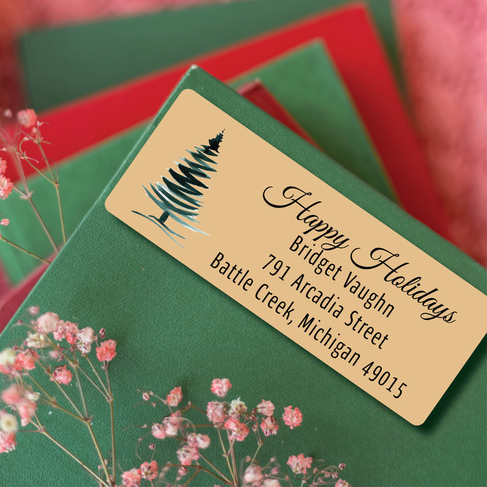 Snow-Lined Christmas Tree Return Address Labels