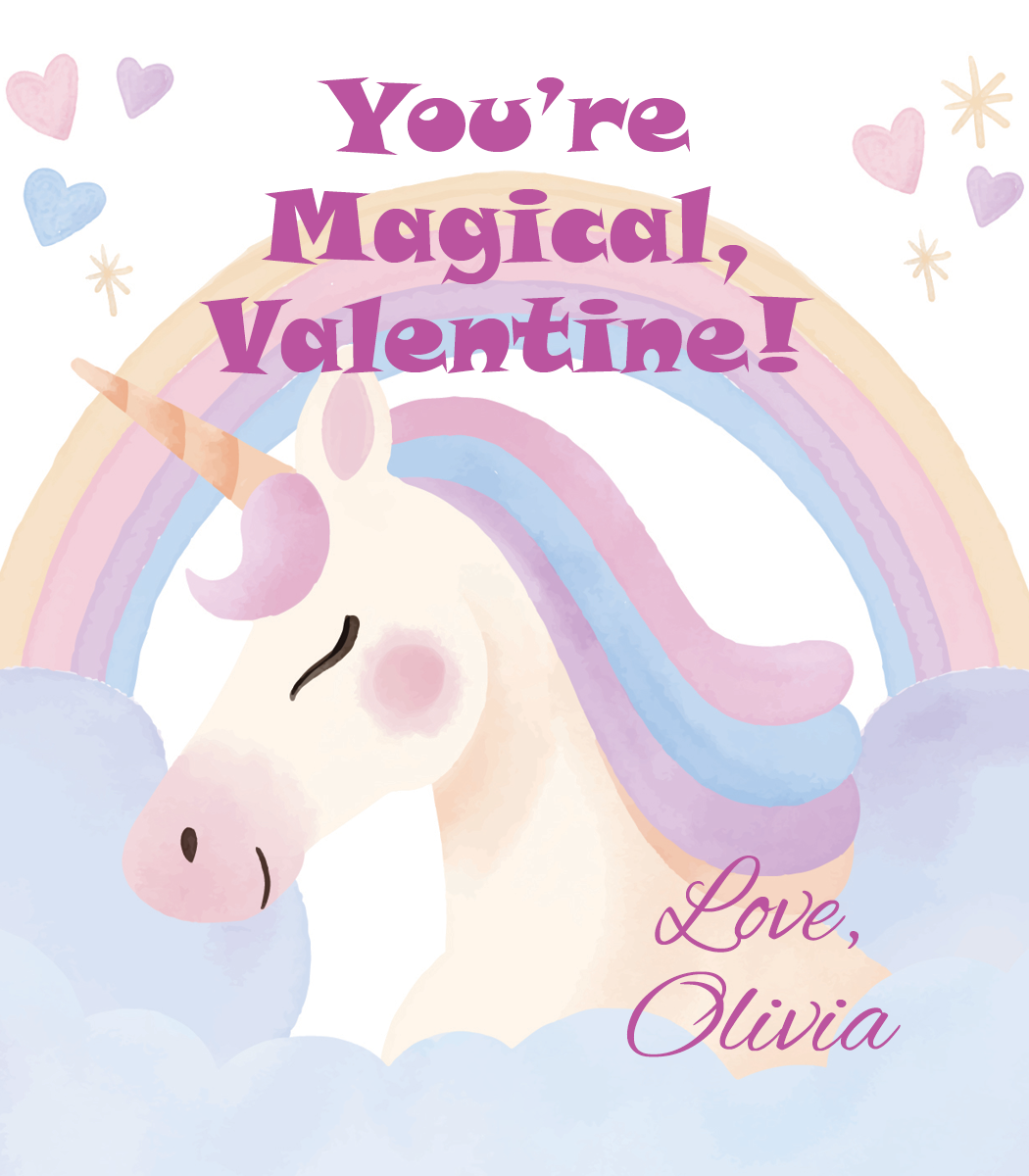 Unicorn Valentines for Kids in School with Matching Stickers