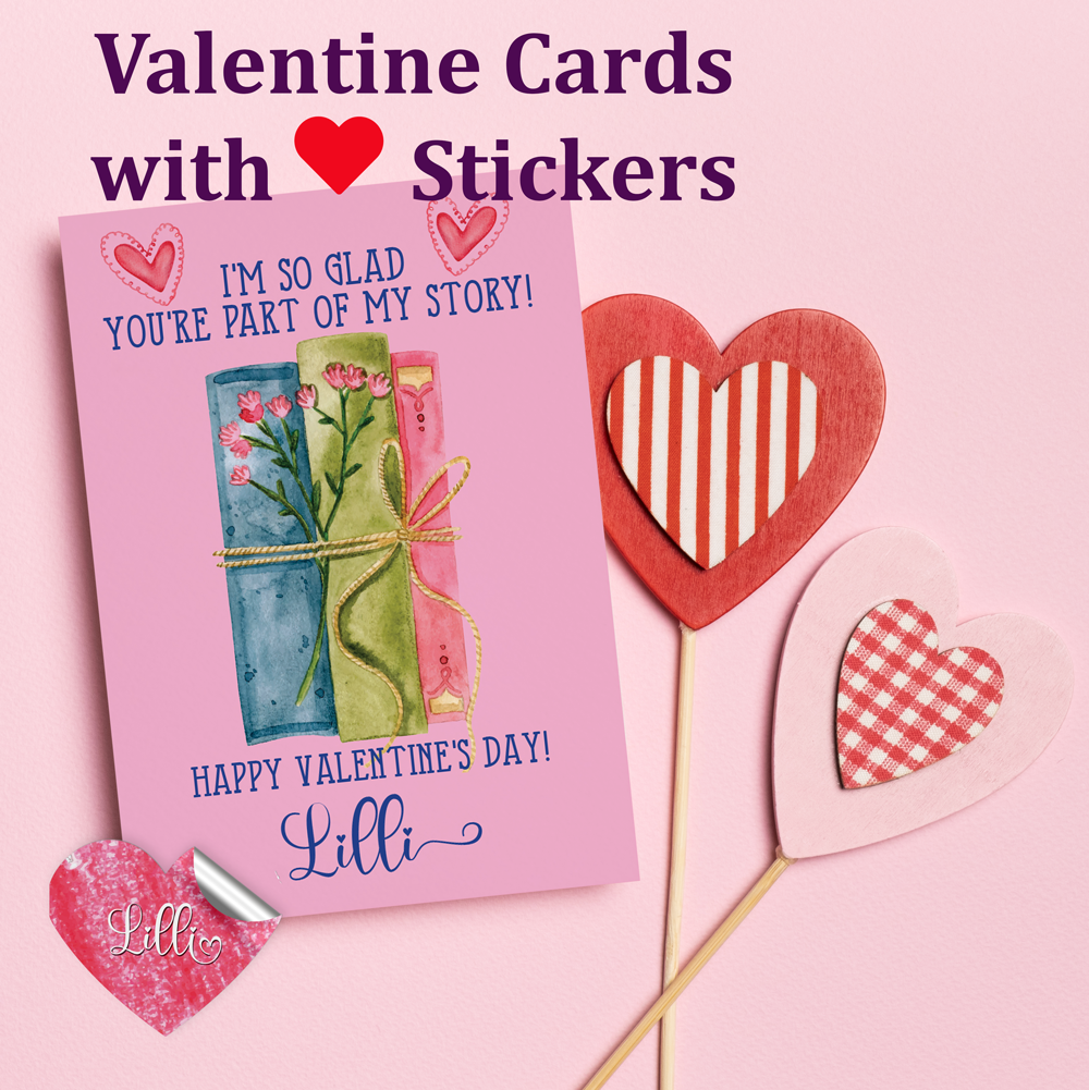 Book Lover's Valentine with Matching Heart Stickers