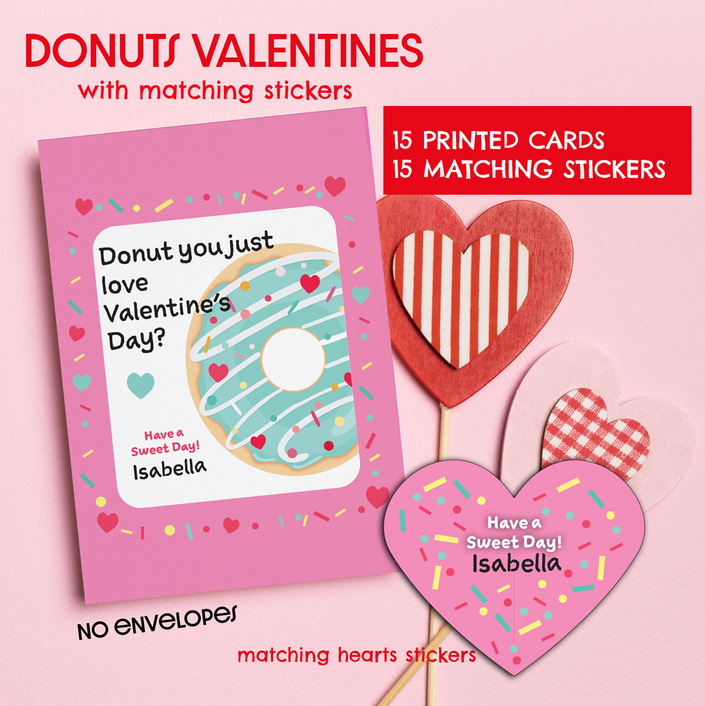 Donut Valentine with Matching Heart Stickers-Stella's Stickers