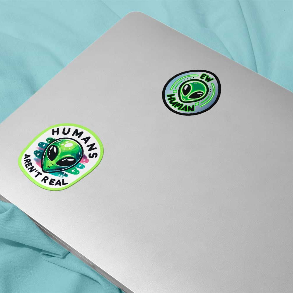 Humans Aren't Real Green Alien Vinyl Decal Weatherproof Sticker