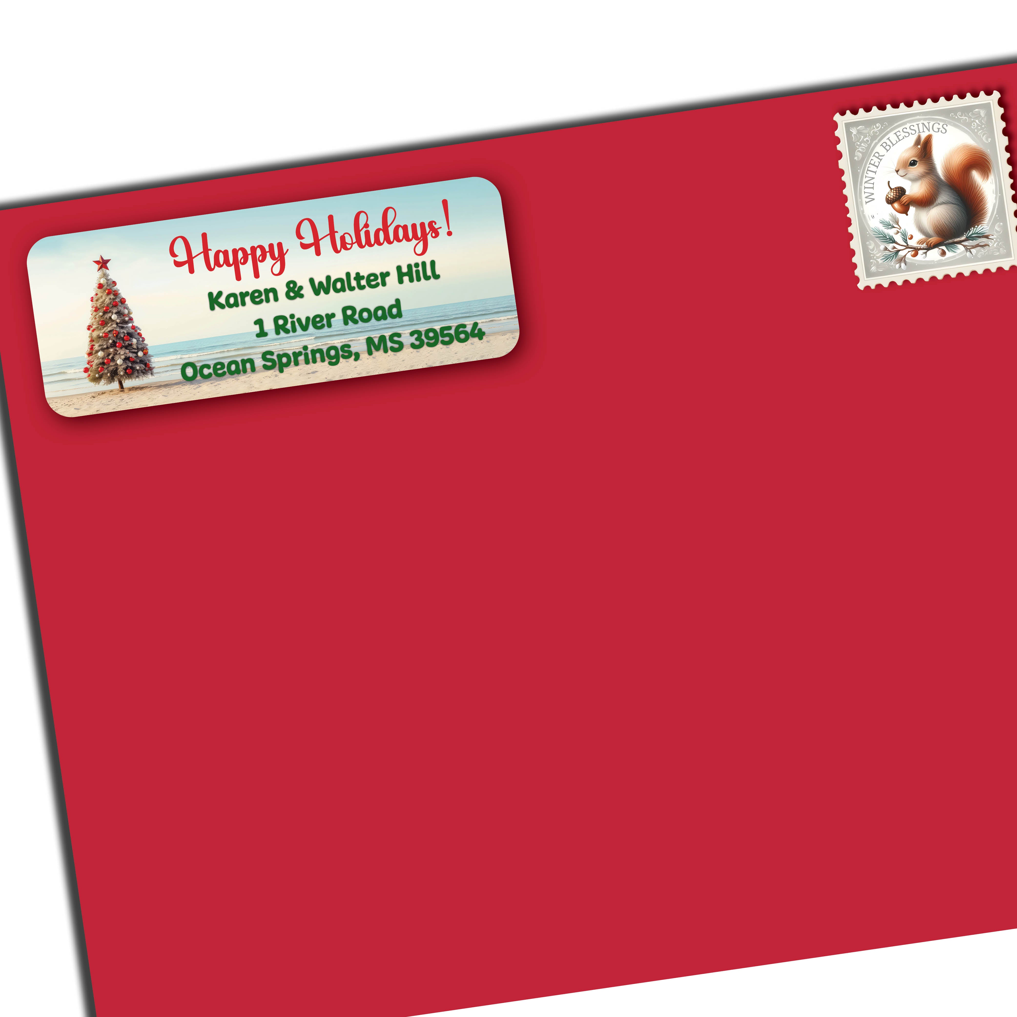 Oceanside Christmas Tree Return Address Labels