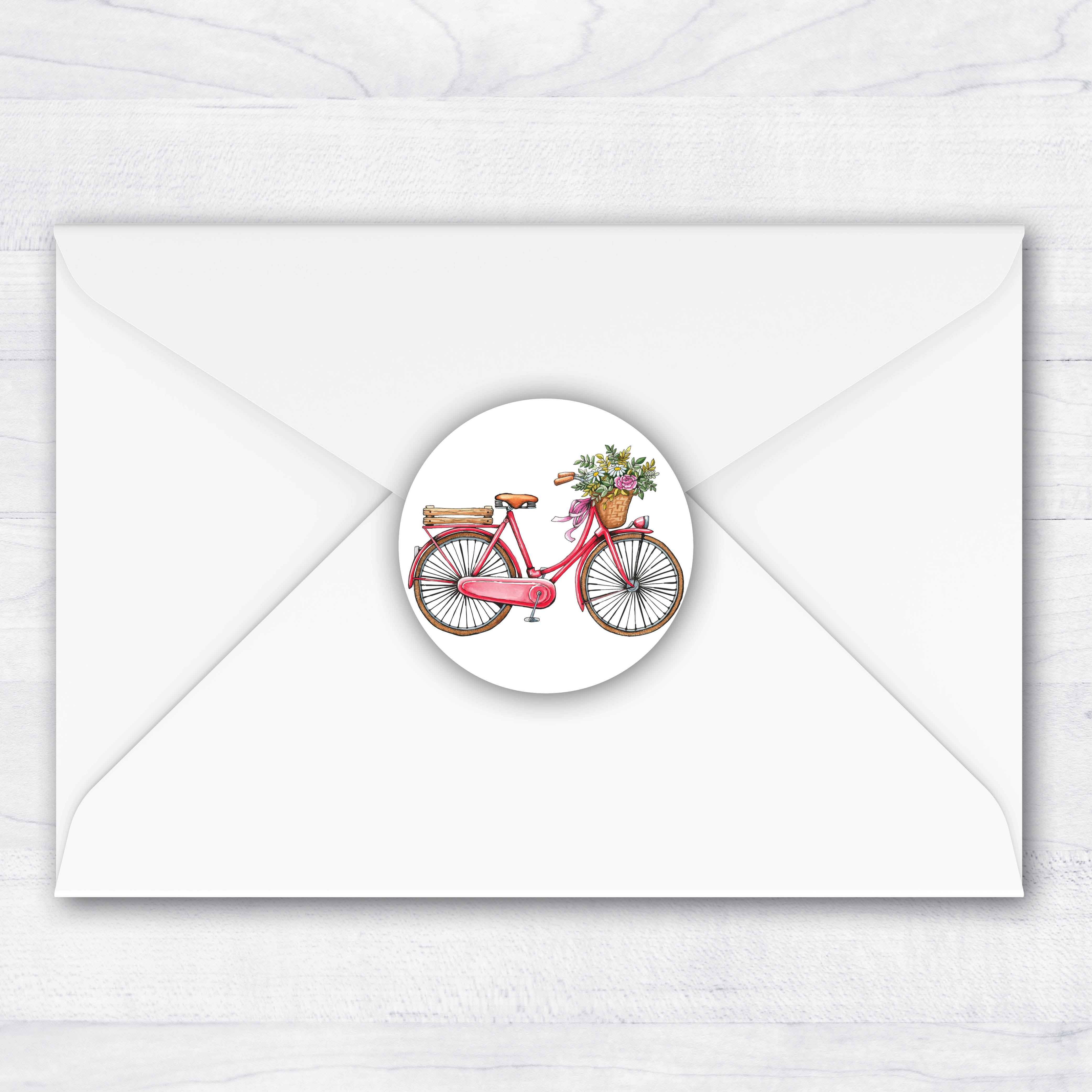 pink bicycle envelope seals