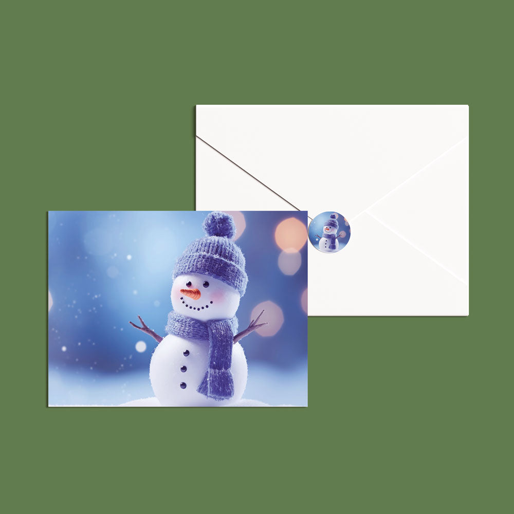Blue Snowman Holiday Notecards with Matching Seals